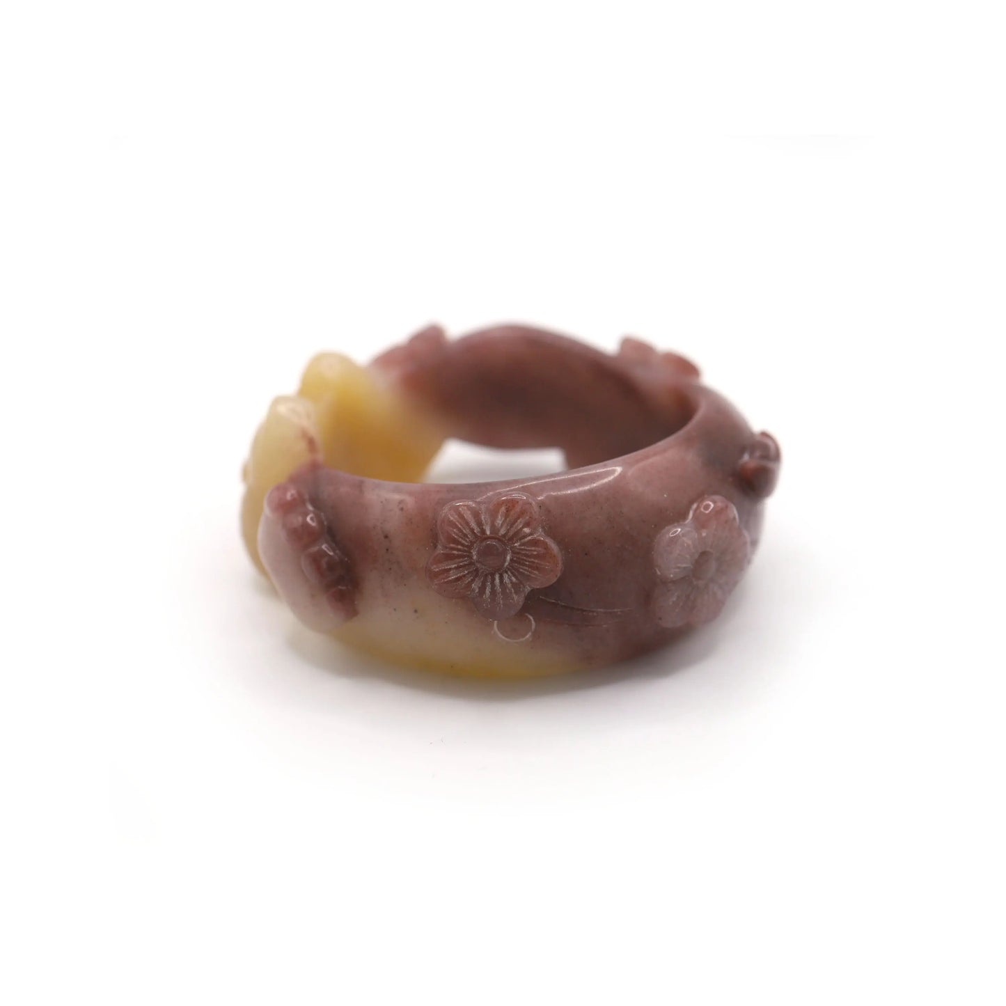 Mongolian jade bracelet with soft pastel purple and gold tones, featuring a high-relief cat head and paw carving for expressive design – Miruzi