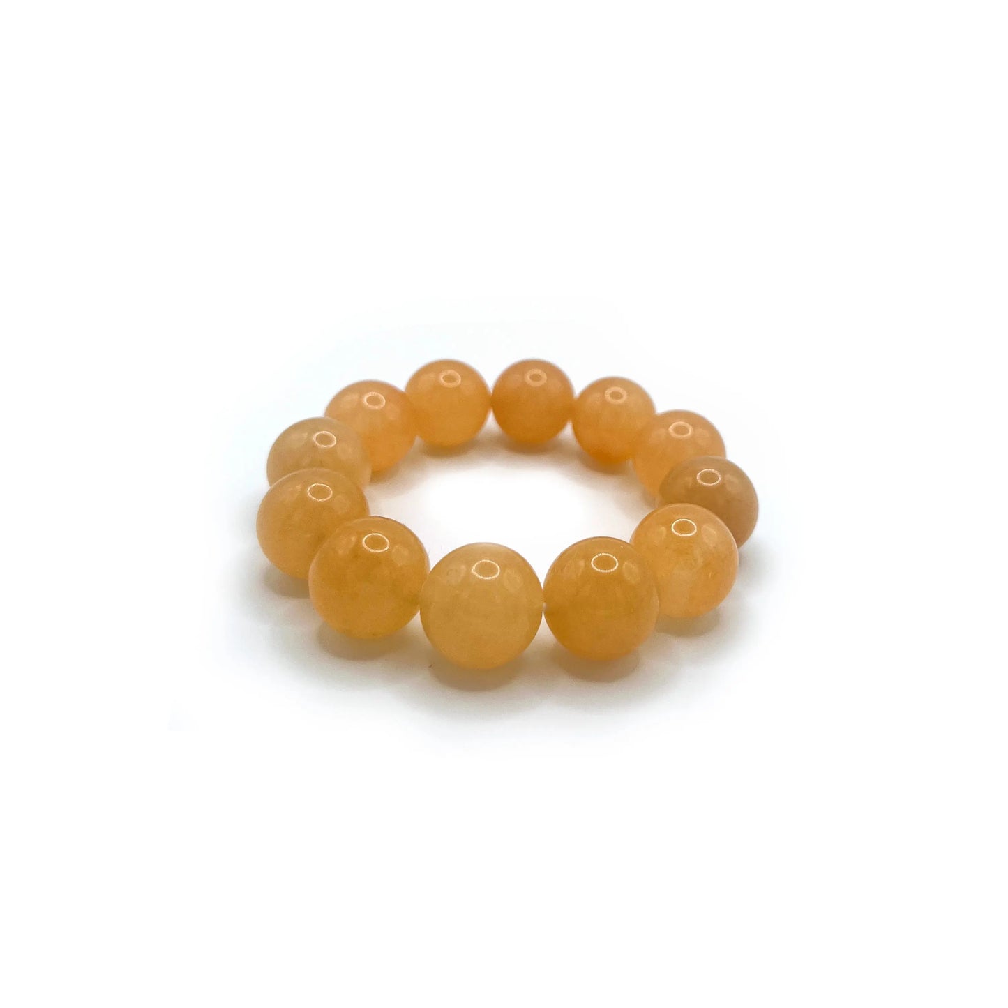 Vibrant orange Soda Pop Charm Bracelet resembling a mochi donut with 18mm golden silk jade beads.