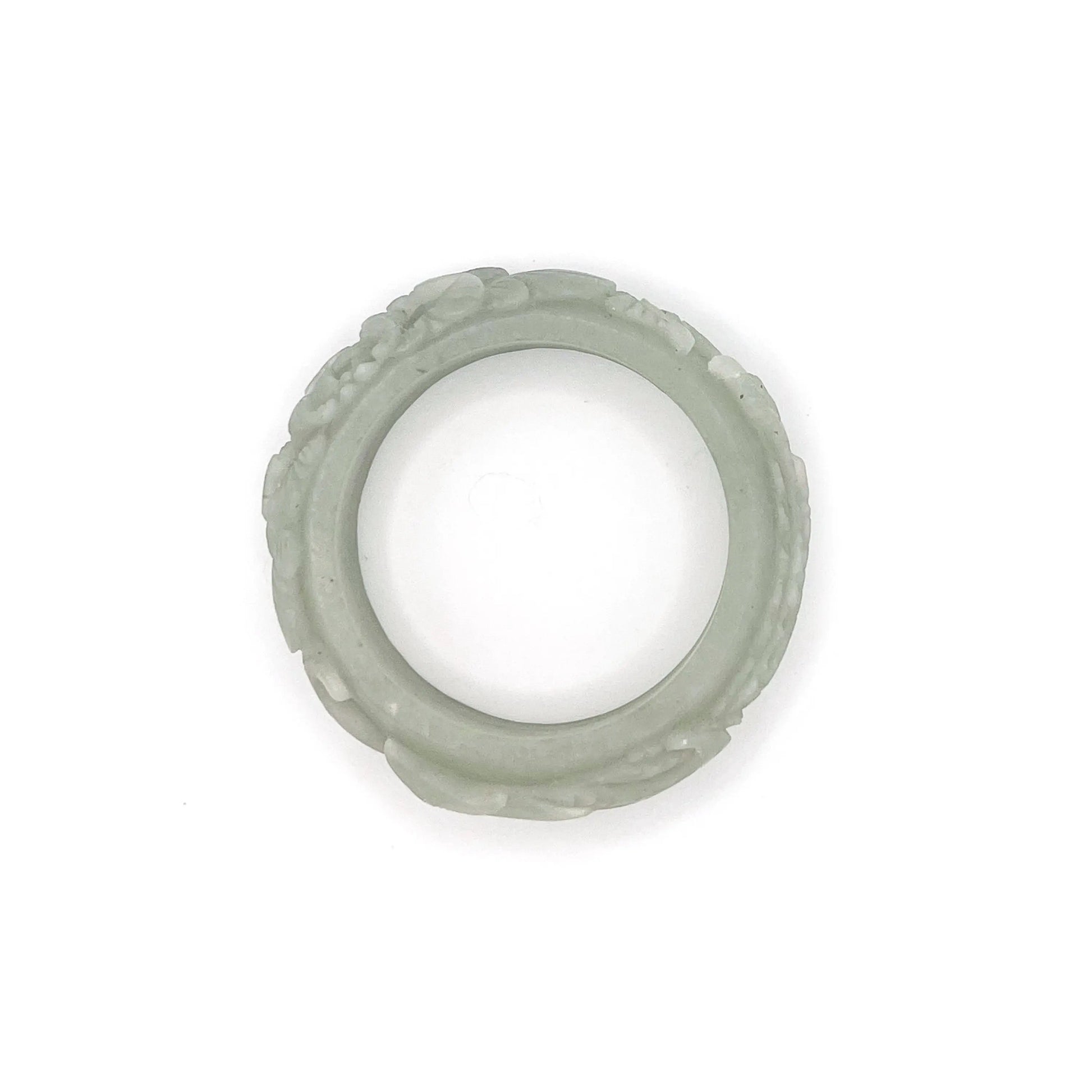 Apple Green Mongolian Jade Bangle with Phoenix and Peony Carvings