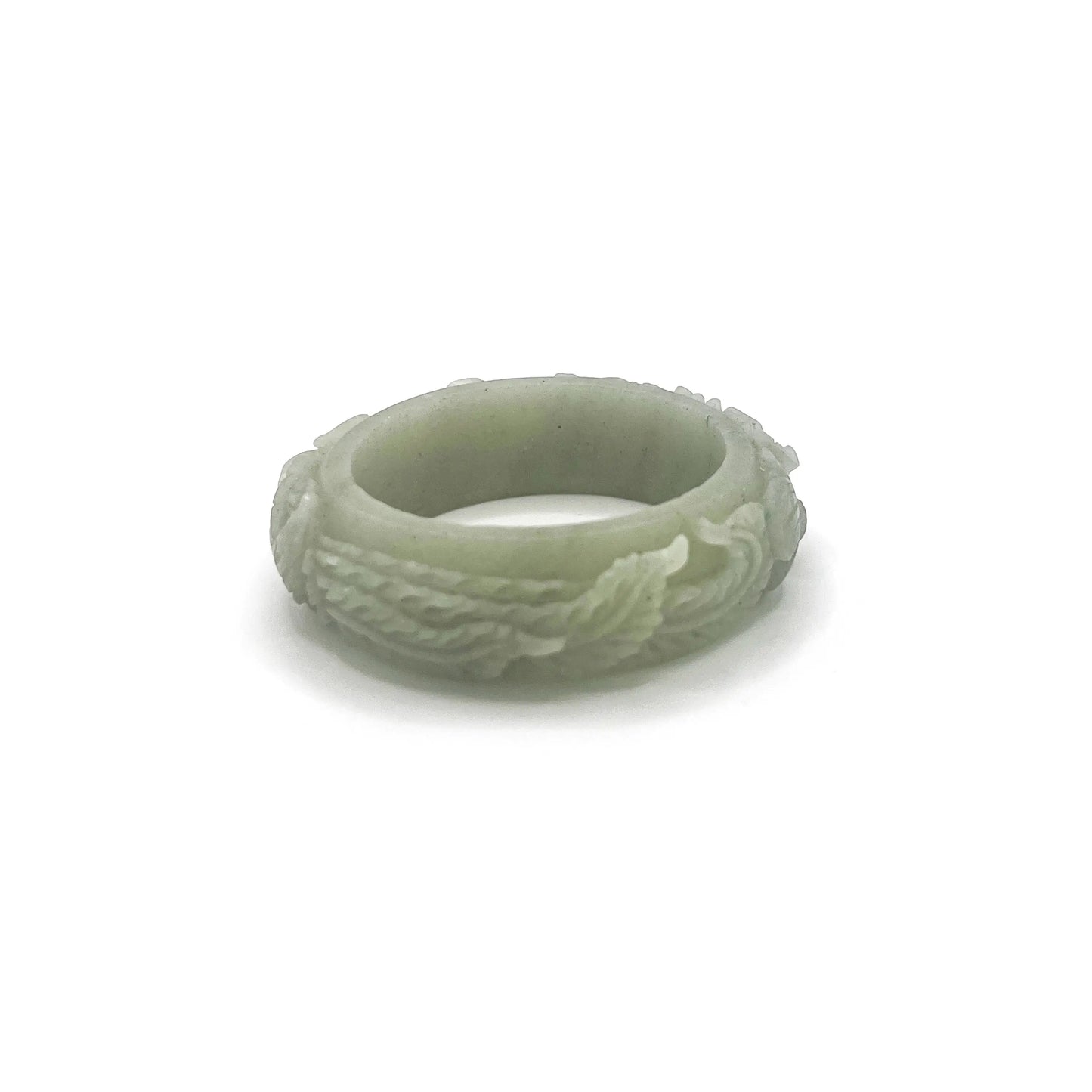 Apple Green Mongolian Jade Bangle with Phoenix and Peony Carvings