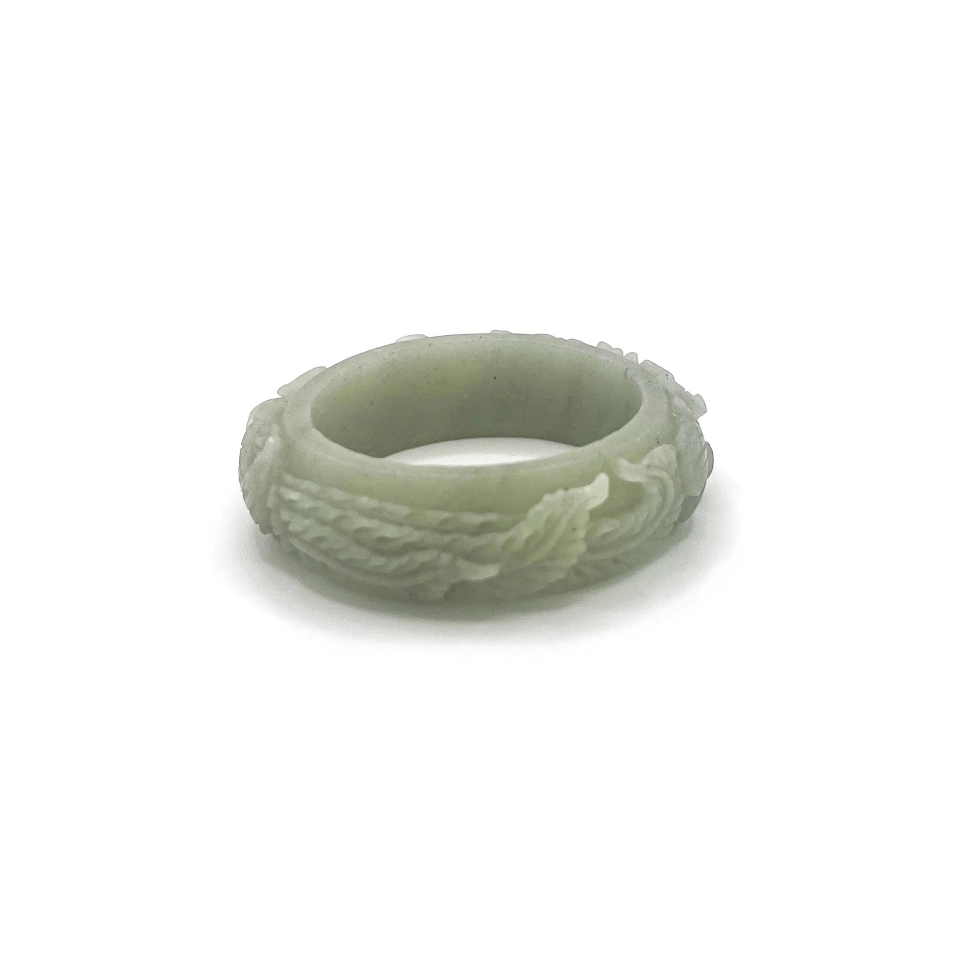 Apple Green Mongolian Jade Bangle with Phoenix and Peony Carvings
