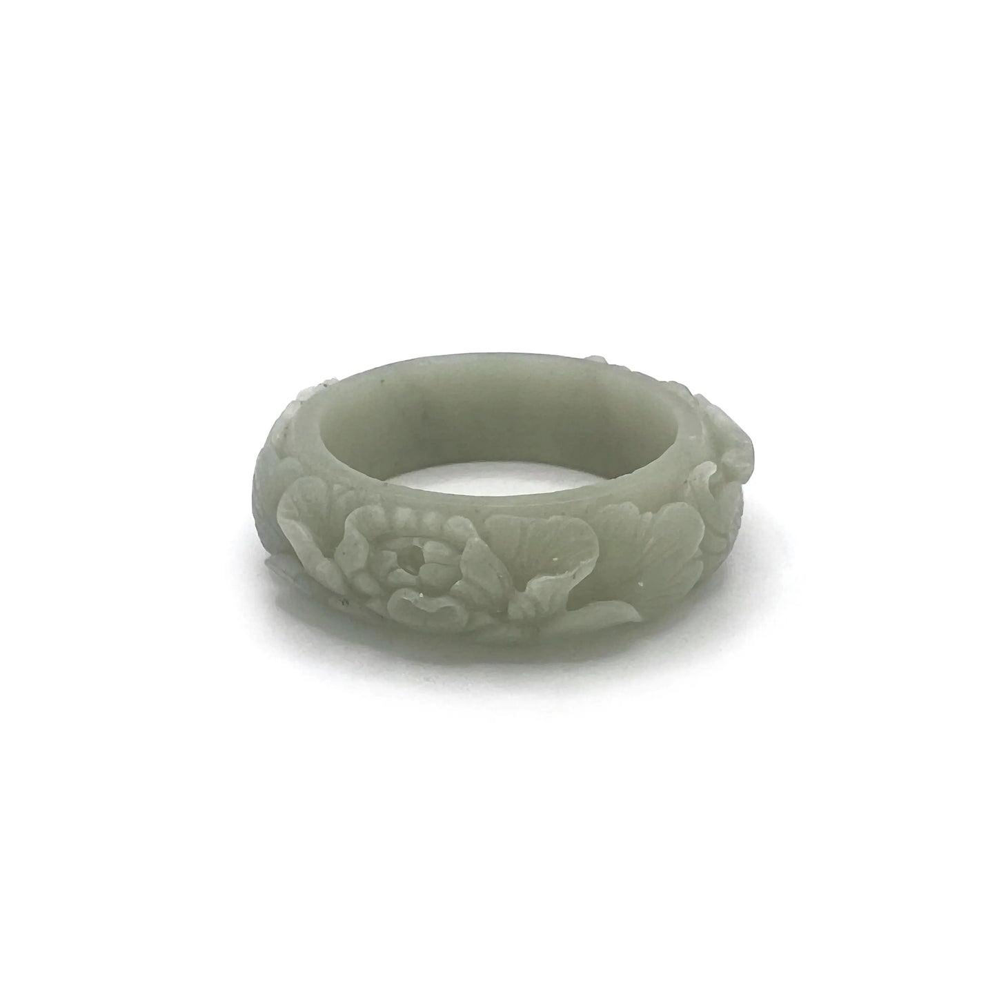 Apple Green Mongolian Jade Bangle with Phoenix and Peony Carvings