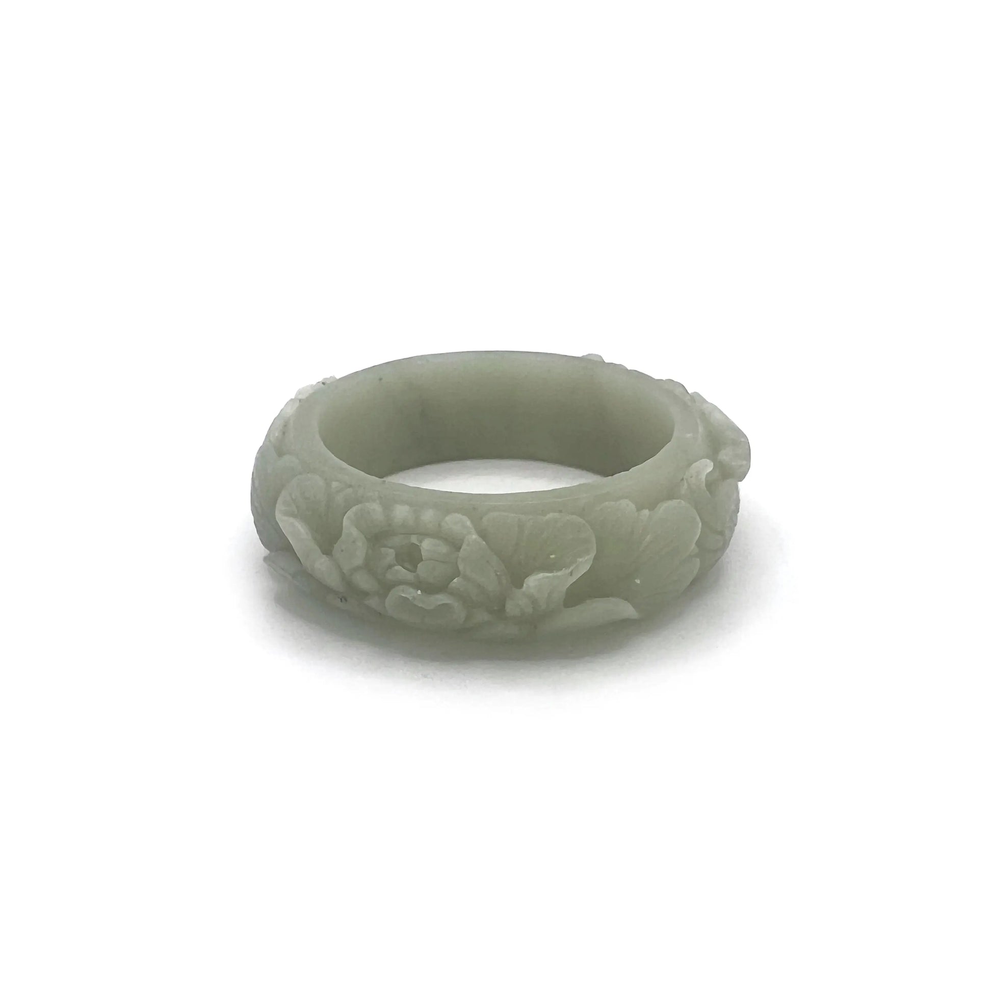 Apple Green Mongolian Jade Bangle with Phoenix and Peony Carvings