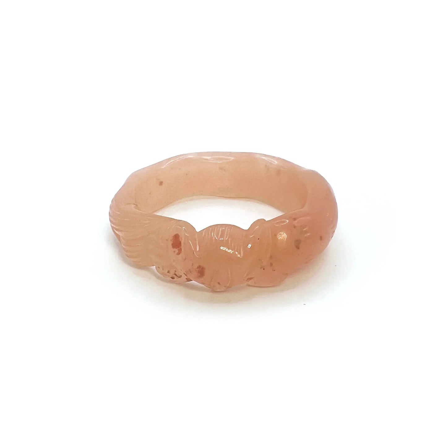 Carved jade bangle with hand-carved Kitsune and red maple leaf motifs on orange Mongolian quartzite, symbolizing autumn, wisdom, and spiritual transformation.