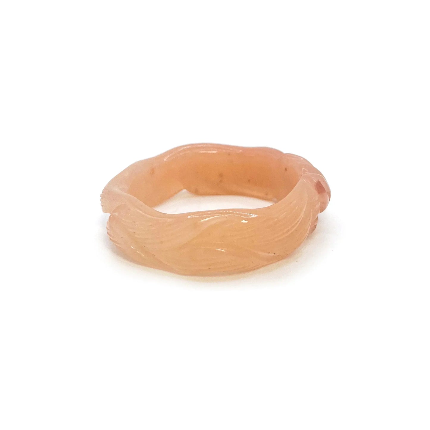 Carved jade bangle with hand-carved Kitsune and red maple leaf motifs on orange Mongolian quartzite, symbolizing autumn, wisdom, and spiritual transformation.