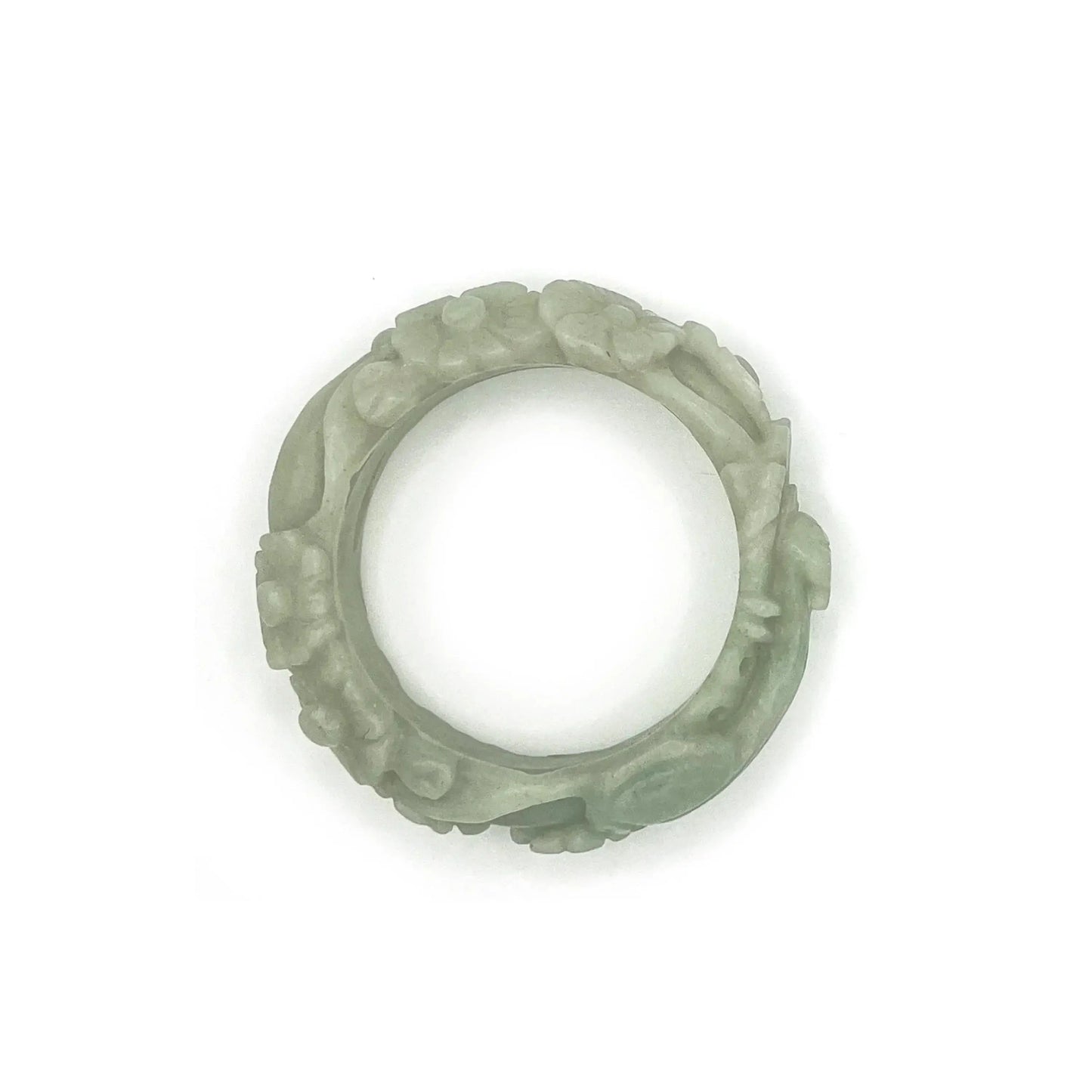 Carved Pipa Bangle - Green Jade with Intricate Pipa and Floral Carvings