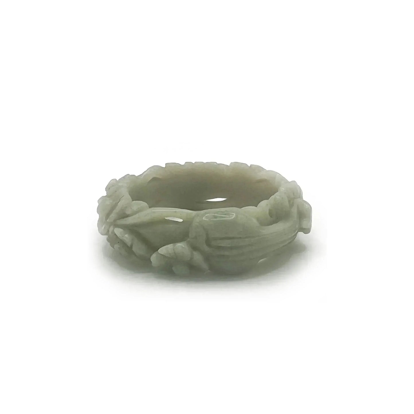 Carved Pipa Bangle - Green Jade with Intricate Pipa and Floral Carvings