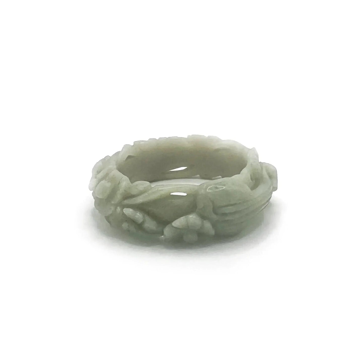 Carved Pipa Bangle - Green Jade with Intricate Pipa and Floral Carvings