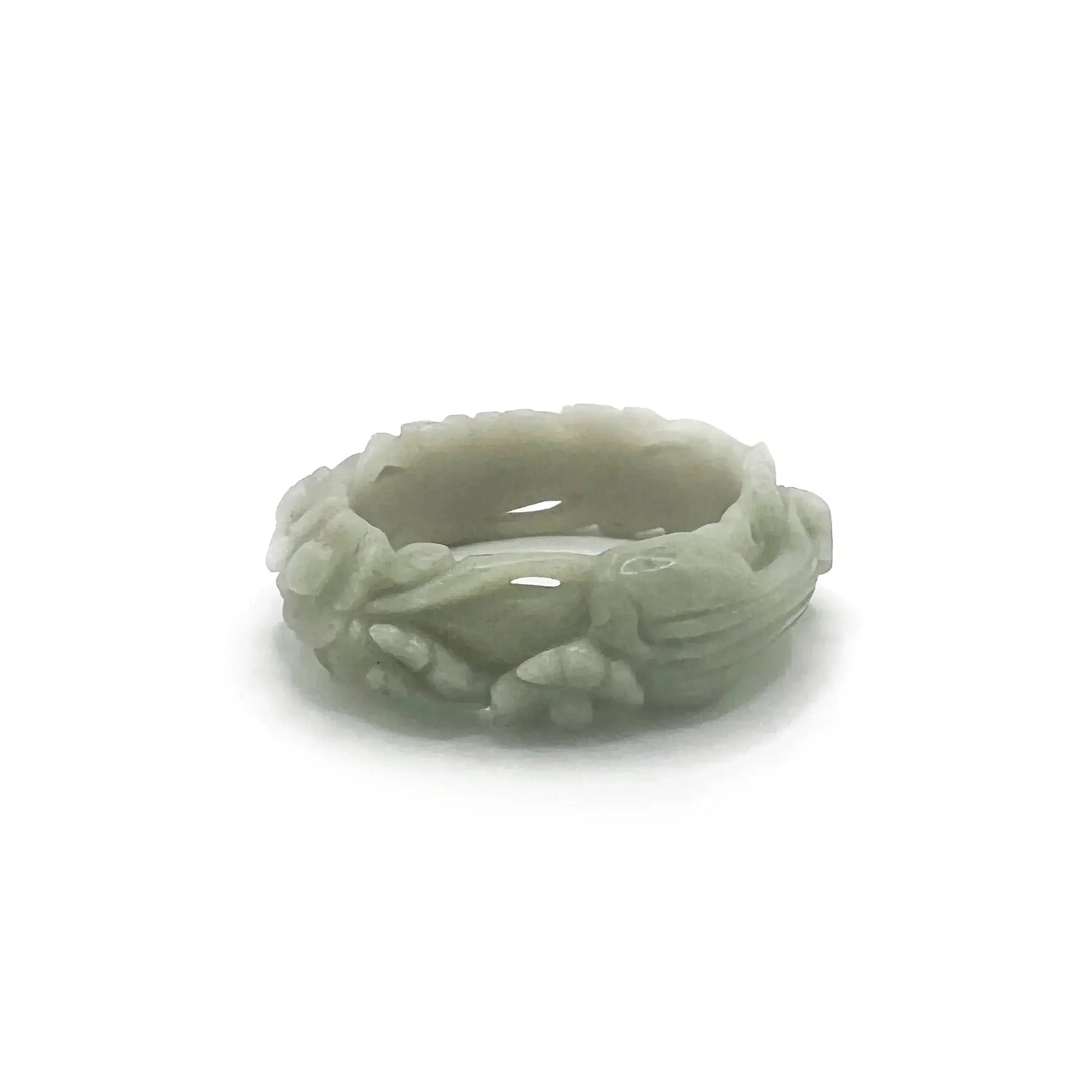 Carved Pipa Bangle - Green Jade with Intricate Pipa and Floral Carvings