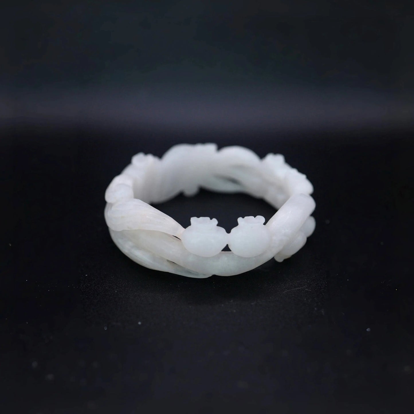 Bluebell Bracelet – White Jade Openwork Bangle with Floral Vine Carving Miruzi