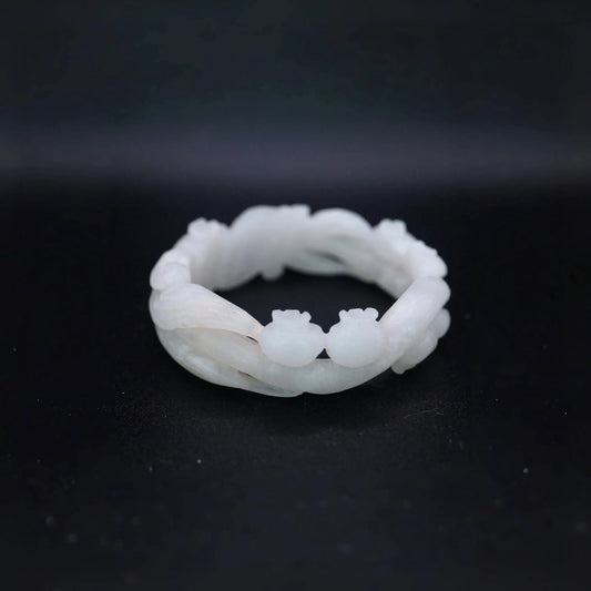 Bluebell Bracelet – White Jade Openwork Bangle with Floral Vine Carving Miruzi