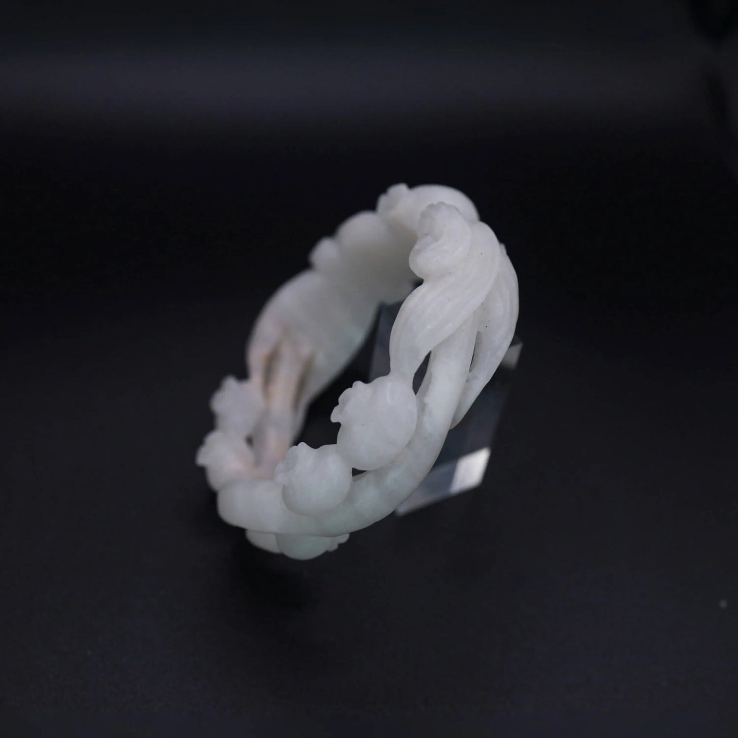 Bluebell Bracelet – White Jade Openwork Bangle with Floral Vine Carving Miruzi