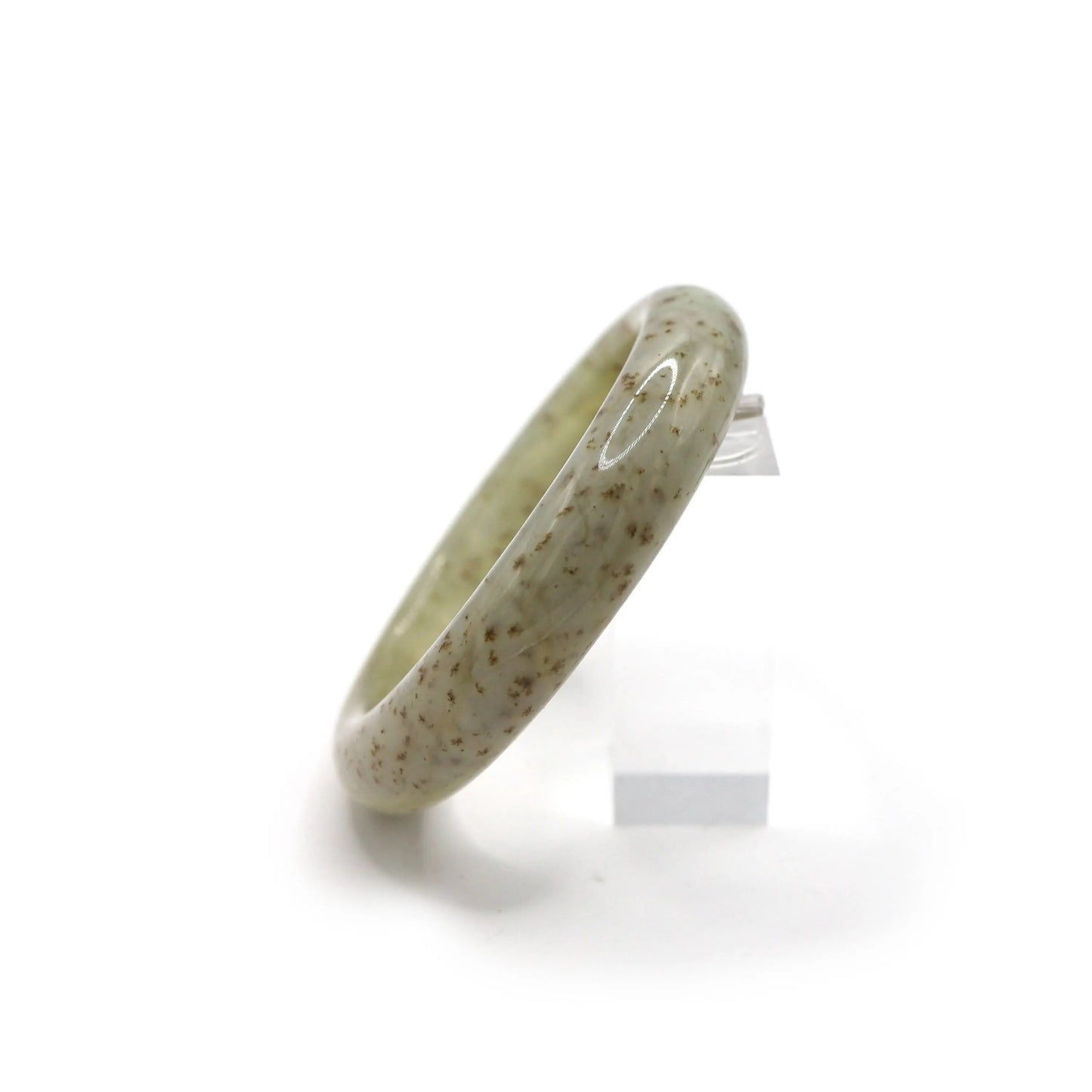 Jade Bracelet – Beige Translucence with Flecked Brown Floral Inclusions Miruzi