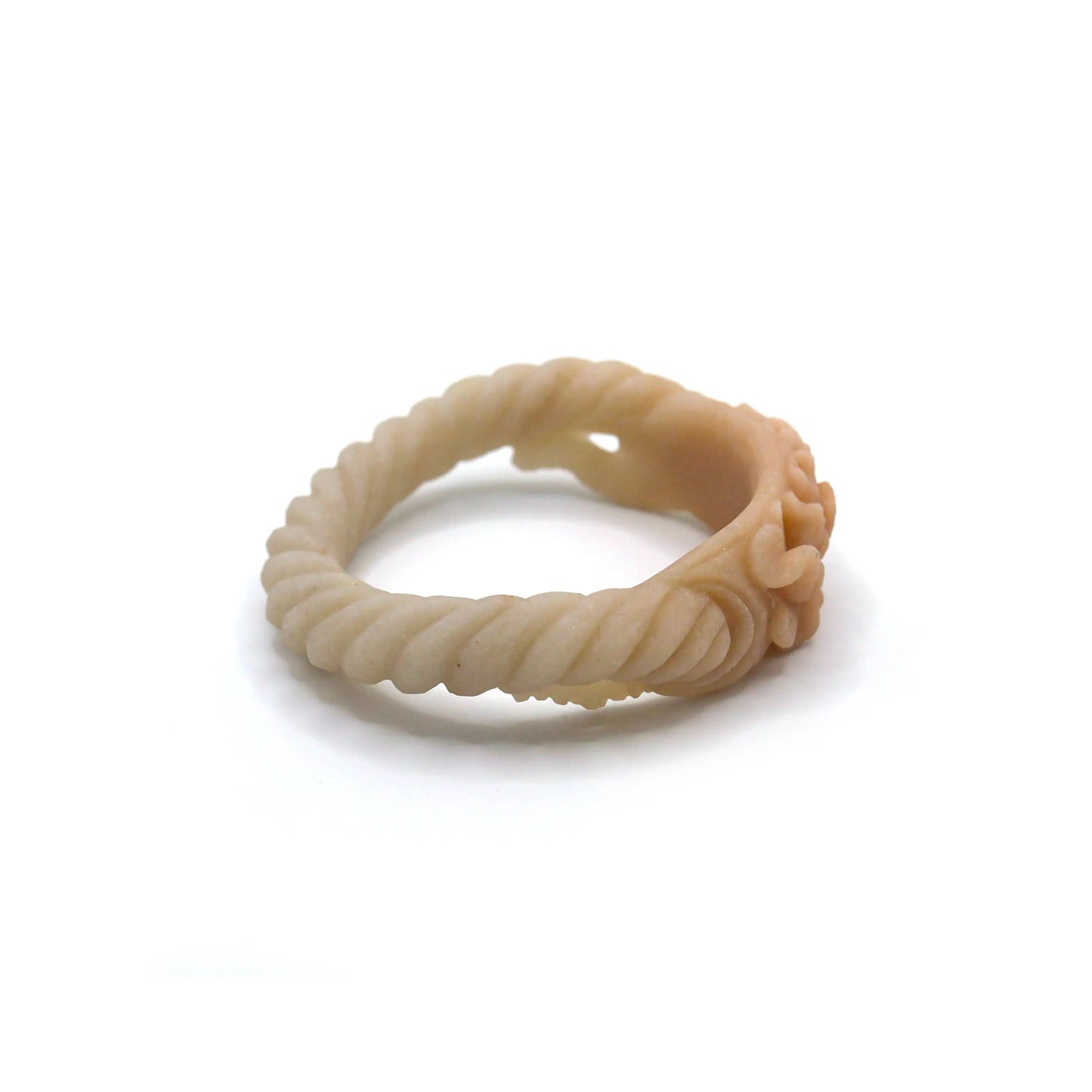 Mongolian jade bracelet showcasing a twisted band with a contrasting floral plaque carved in fine openwork detail – Miruzi