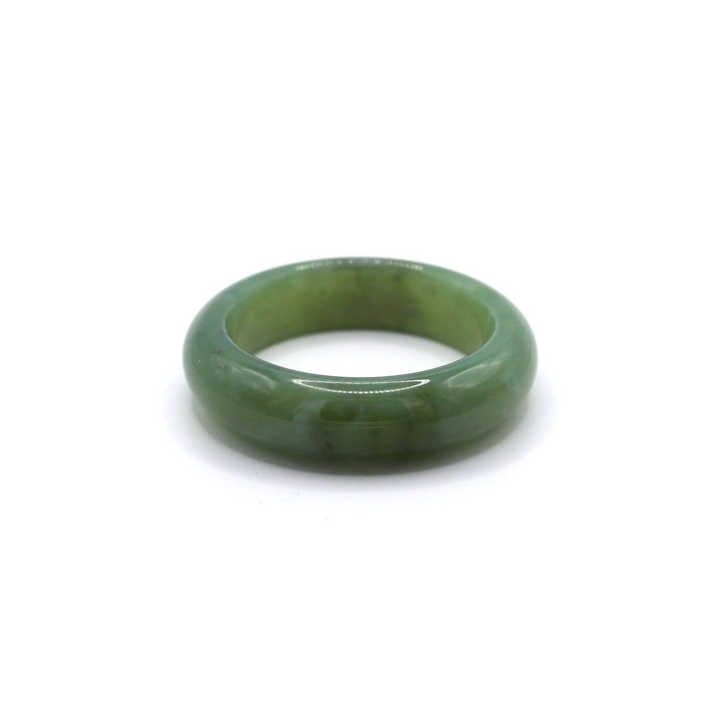 Light blue-green jade bracelet with translucent finish and subtle dark mineral spots Miruzi