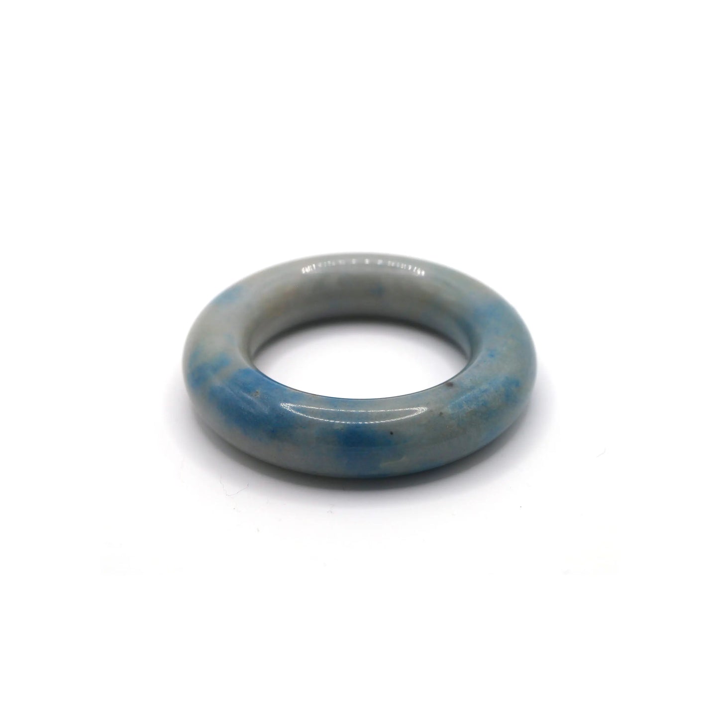 Donut-style Mongolian jade bracelet with a smooth white base and soft blue mineral veining flowing like watercolor clouds – Miruzi