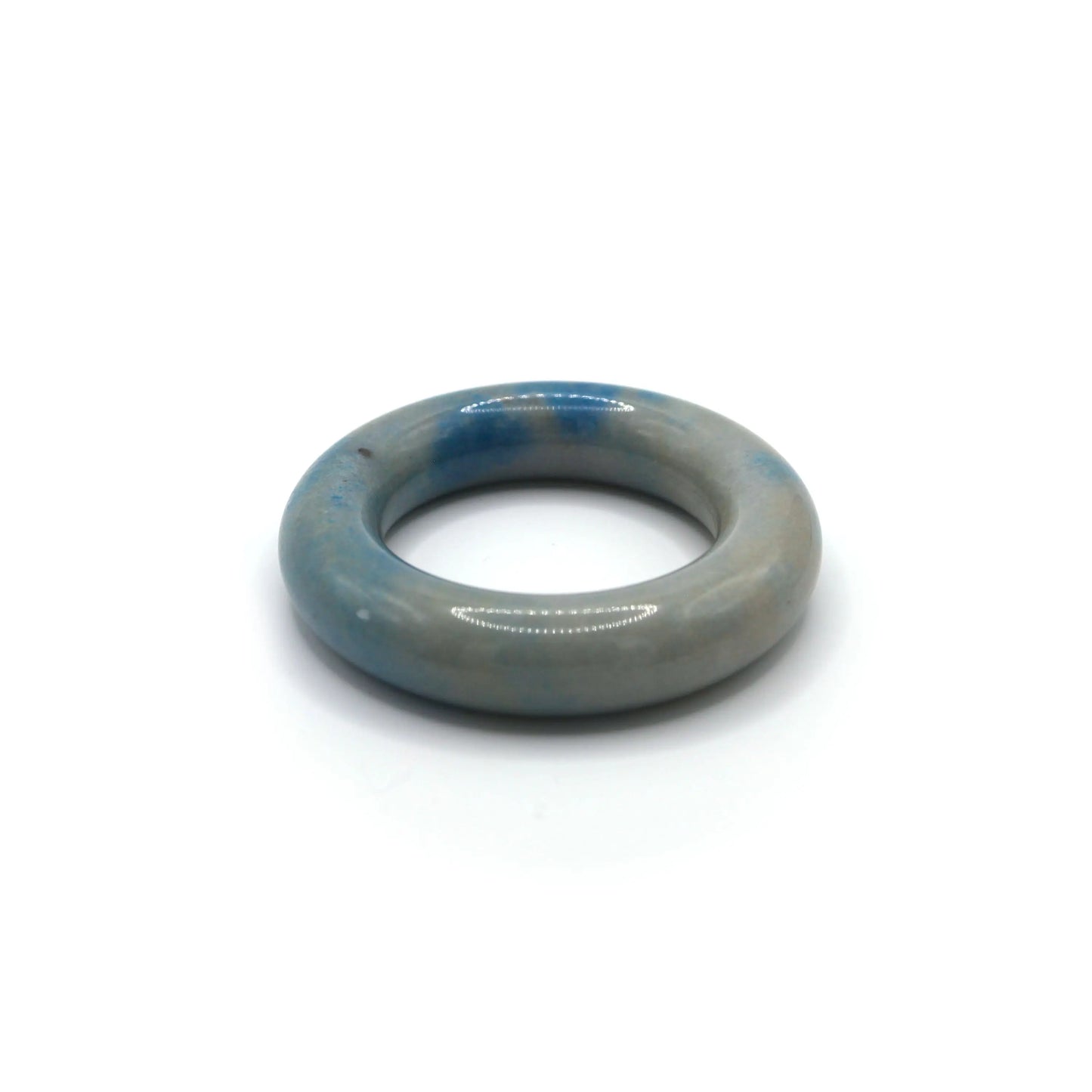 Mongolian jade bangle featuring organic pale blue veins flowing through a soft white base, evoking freshness and calm – Miruzi