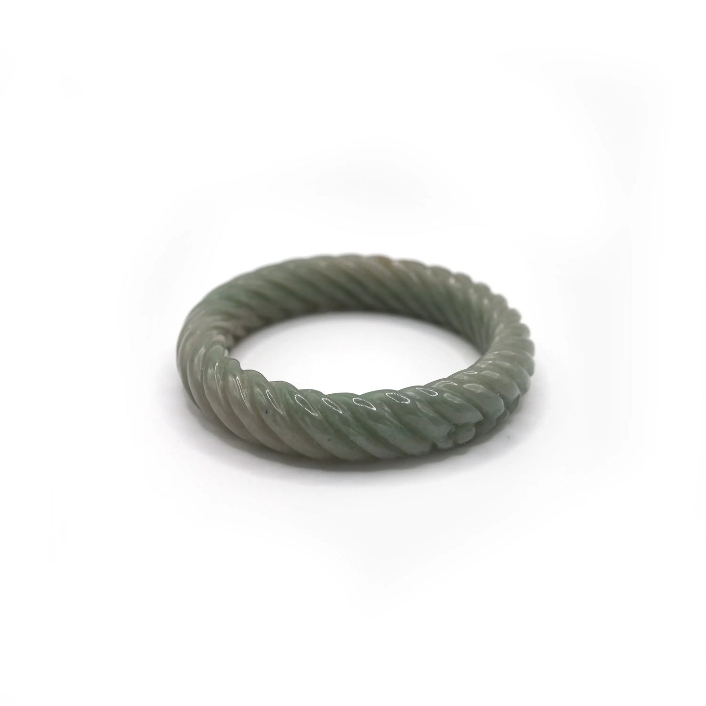 Natural green jade bracelet shaped in a seamless twist, featuring soft relief carvings of Yuanbao coins at two points – Miruzi