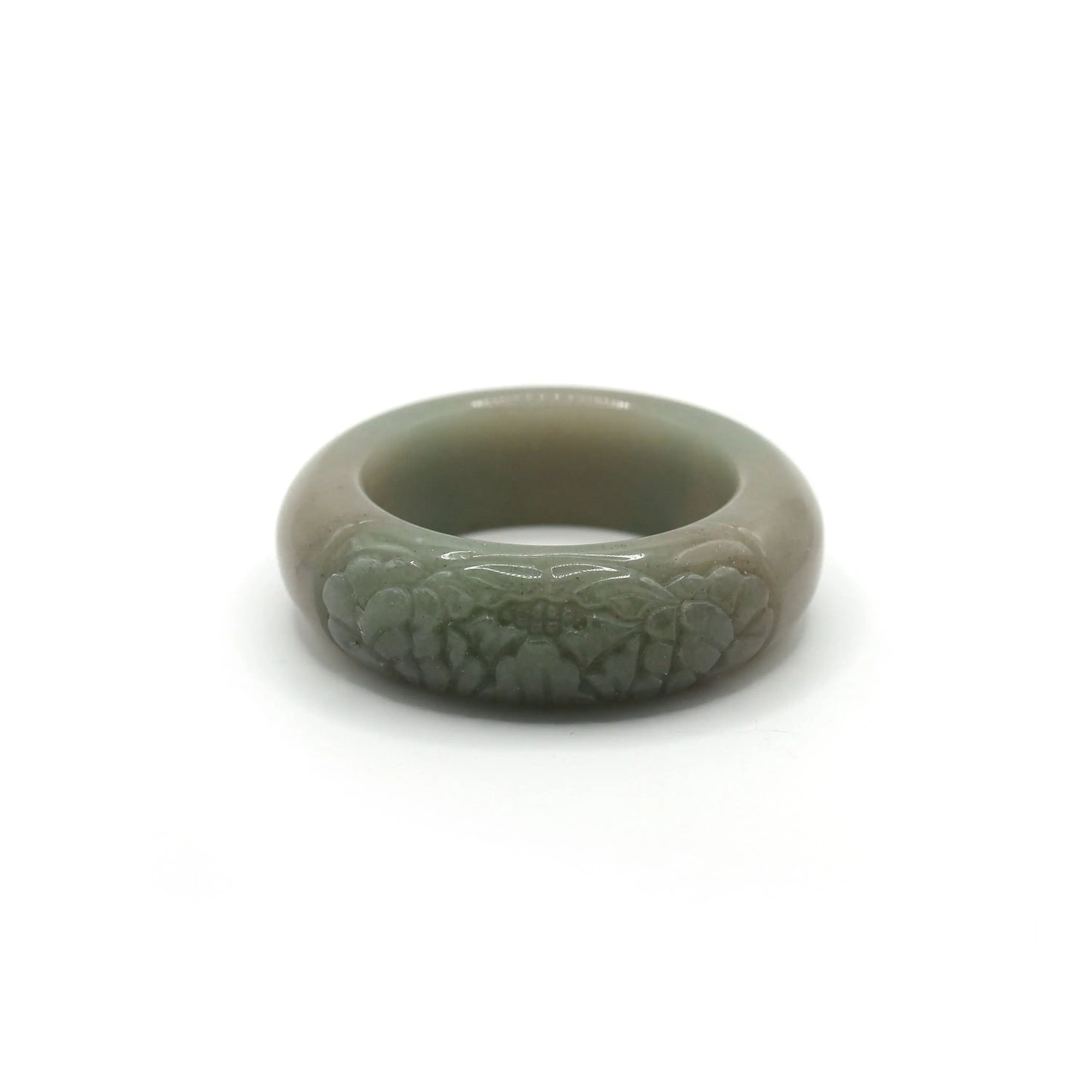 Matte green quartzite bracelet with a single peony carving, offering a serene balance between minimalism and detailed craft – Miruzi