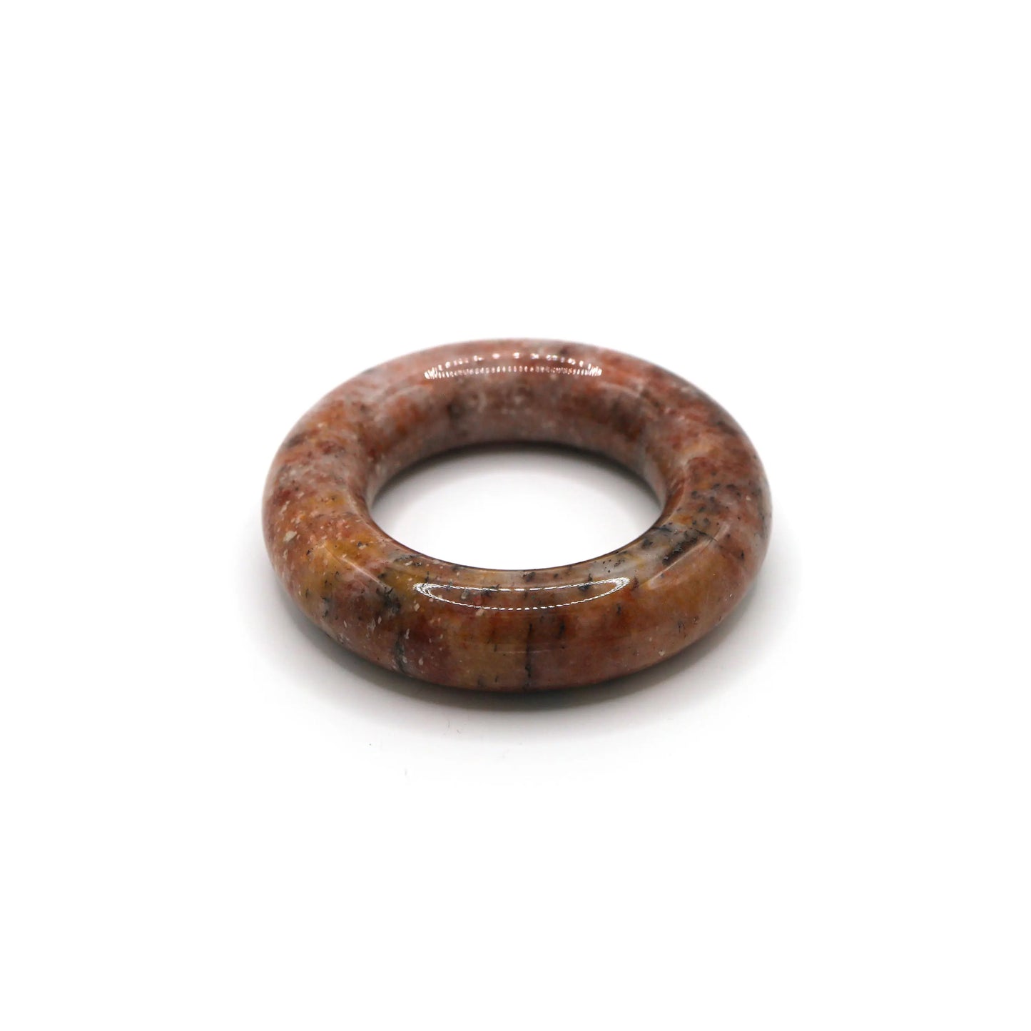 Mongolian quartzite jade bangle with a soft pink base layered with orange, red, black, and white inclusions like brushstrokes – Miruzi