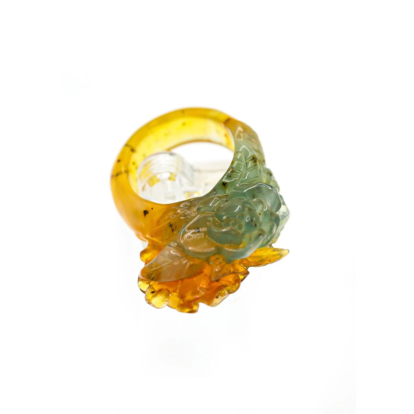 Tri-Color Blossom Serpentine Ring - Handcrafted Floral Artistry in Blue-Green, Yellow, and White - Miruzi