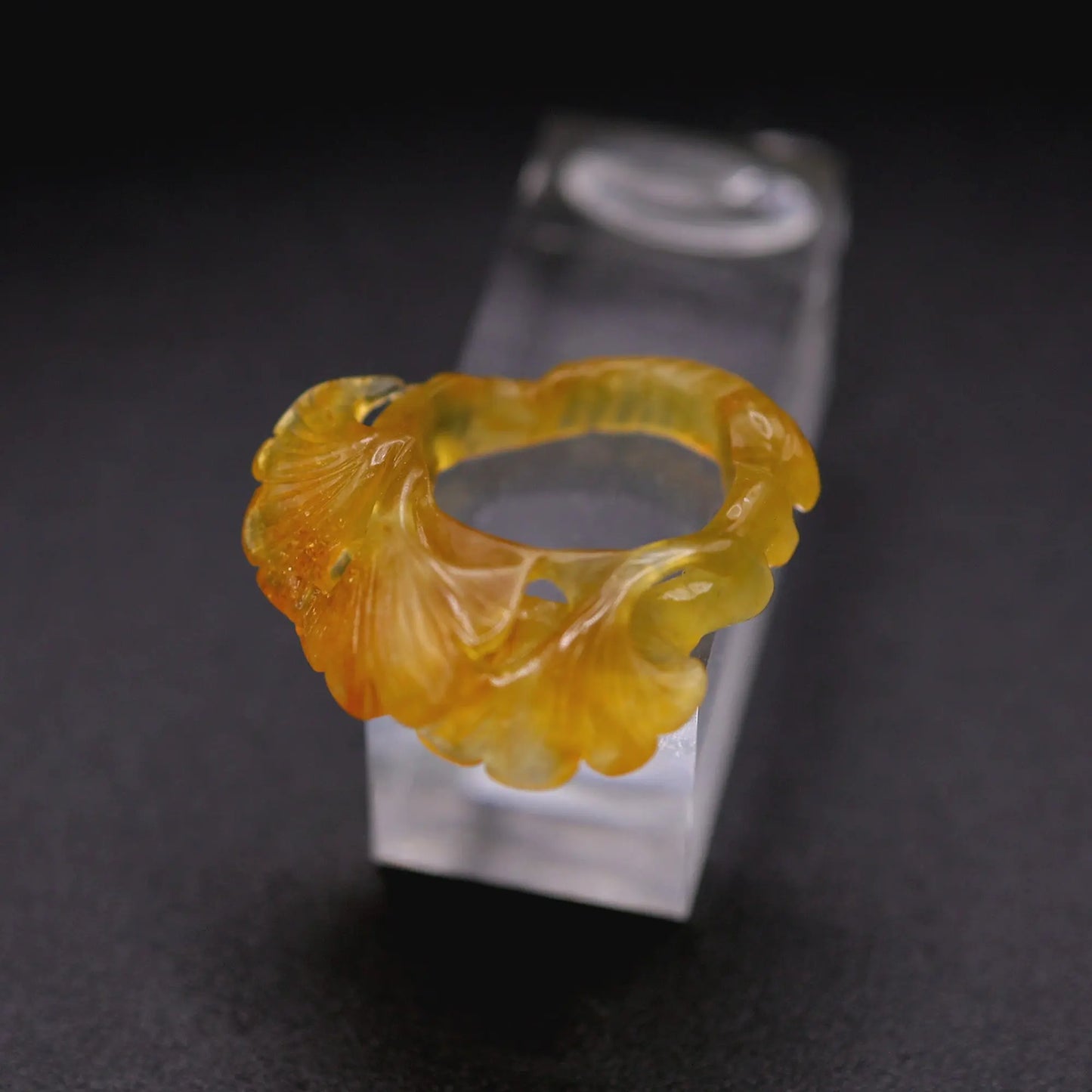 Golden Ginkgo Leaf Serpentine Ring - Handcrafted Full-Circle Carved Artistry - Miruzi