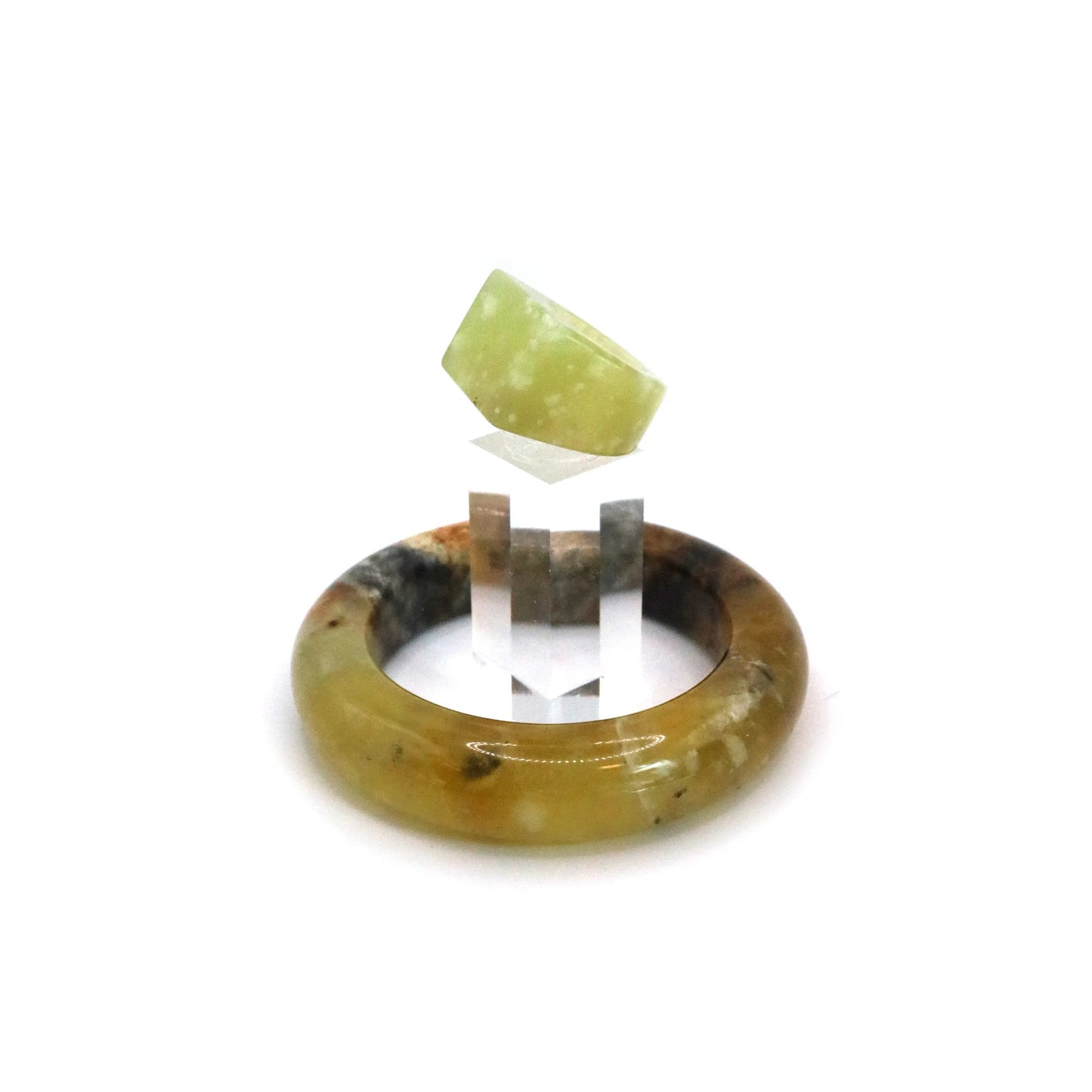 Jade Stone Ring – Blizzard Whisper Lemon Serpentine Statement Ring Miruzi