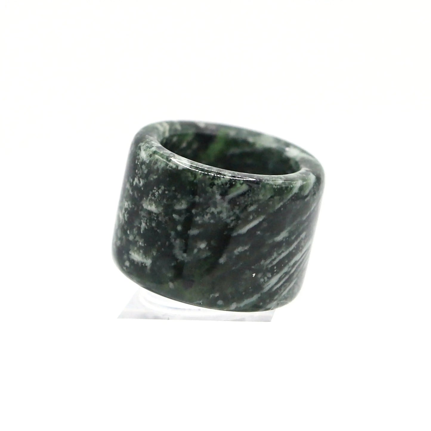 Green Minimalist Jade Ring – Glossed Serpentine Band in Earth Moss Miruzi