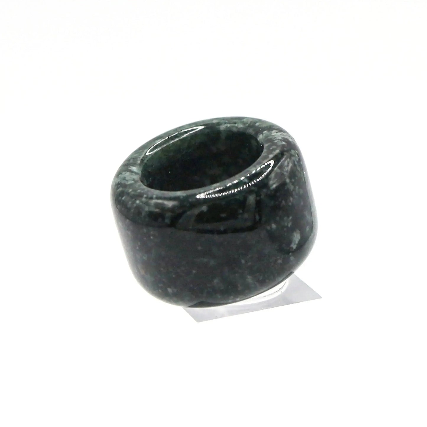 Green Minimalist Jade Ring – Glossed Serpentine Band in Earth Moss Miruzi