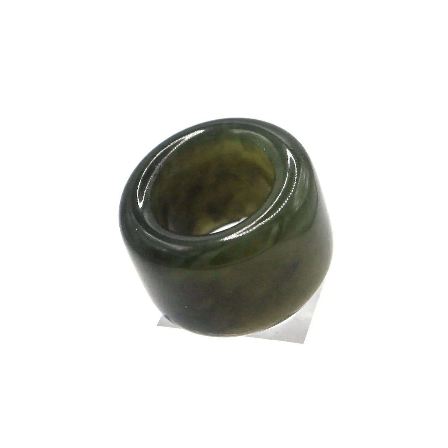 Green Minimalist Jade Ring – Glossed Serpentine Band in Earth Moss Miruzi