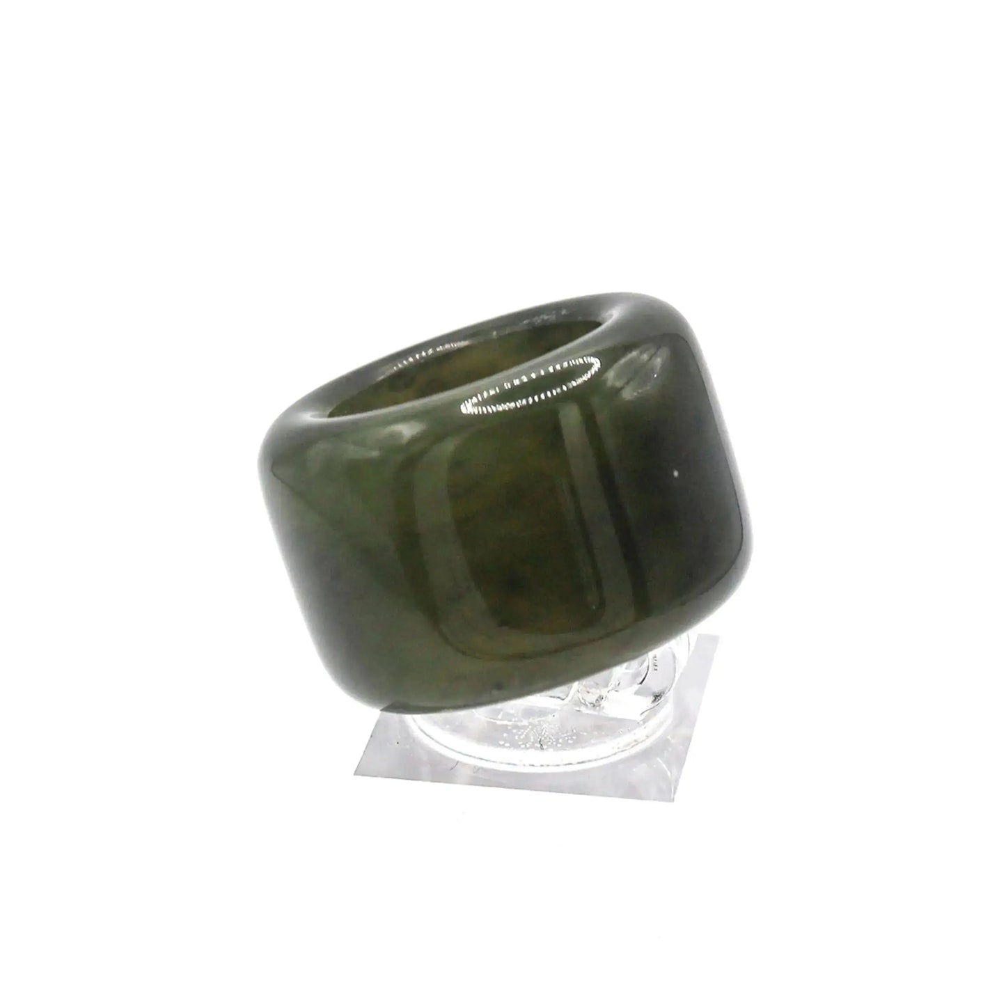 Green Minimalist Jade Ring – Glossed Serpentine Band in Earth Moss Miruzi
