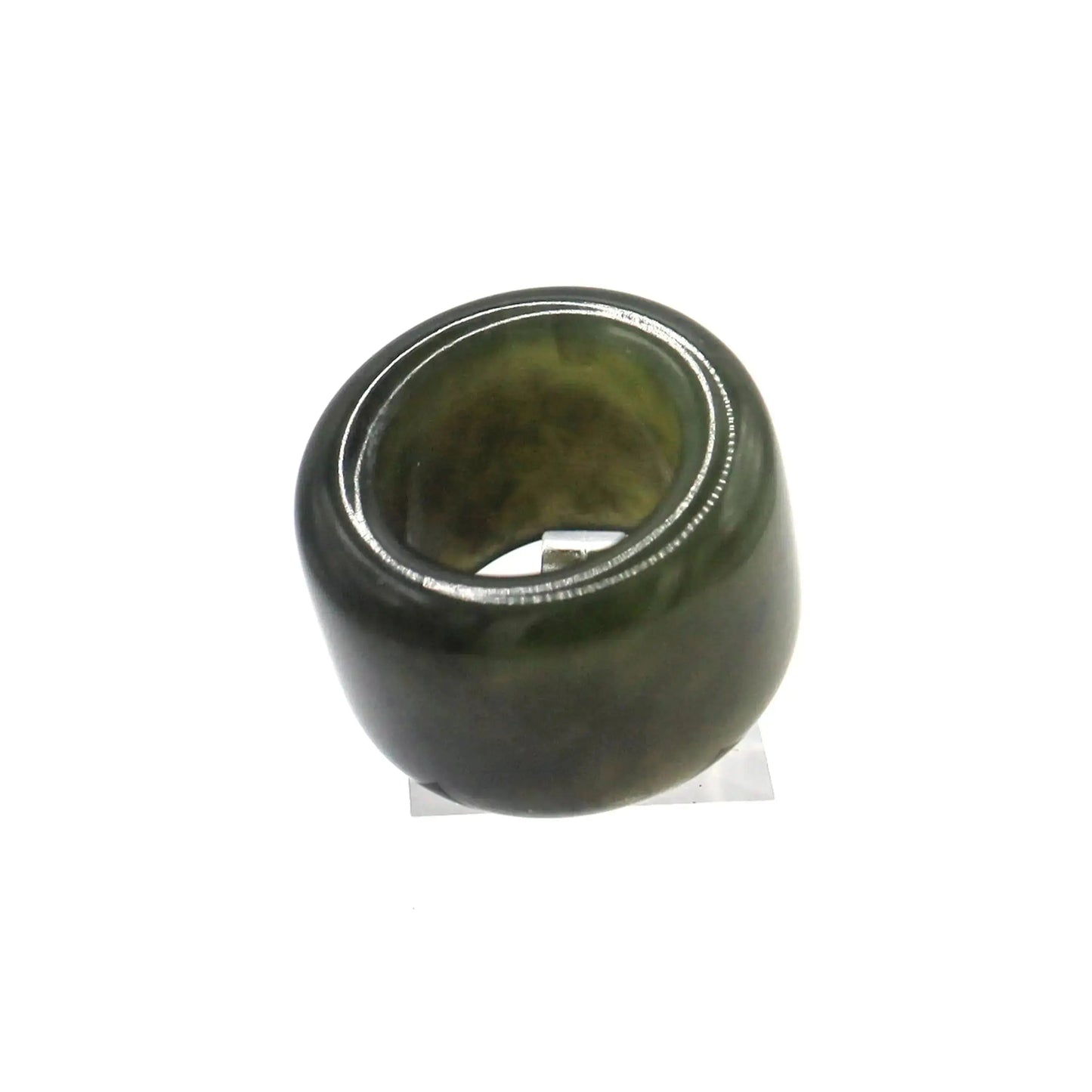 Green Minimalist Jade Ring – Glossed Serpentine Band in Earth Moss Miruzi