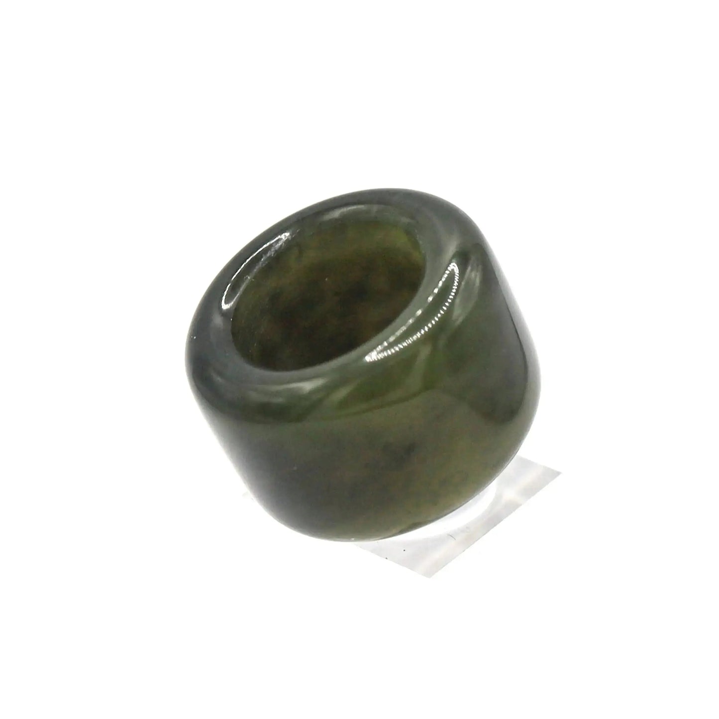 Green Minimalist Jade Ring – Glossed Serpentine Band in Earth Moss Miruzi