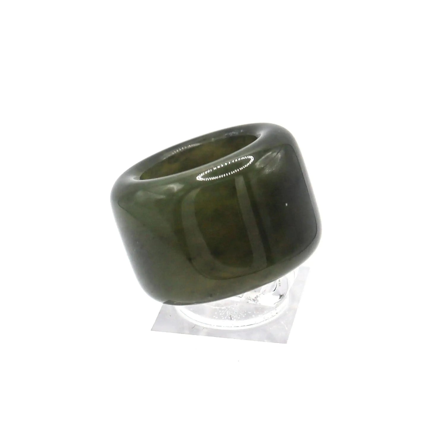 Green Minimalist Jade Ring – Glossed Serpentine Band in Earth Moss Miruzi