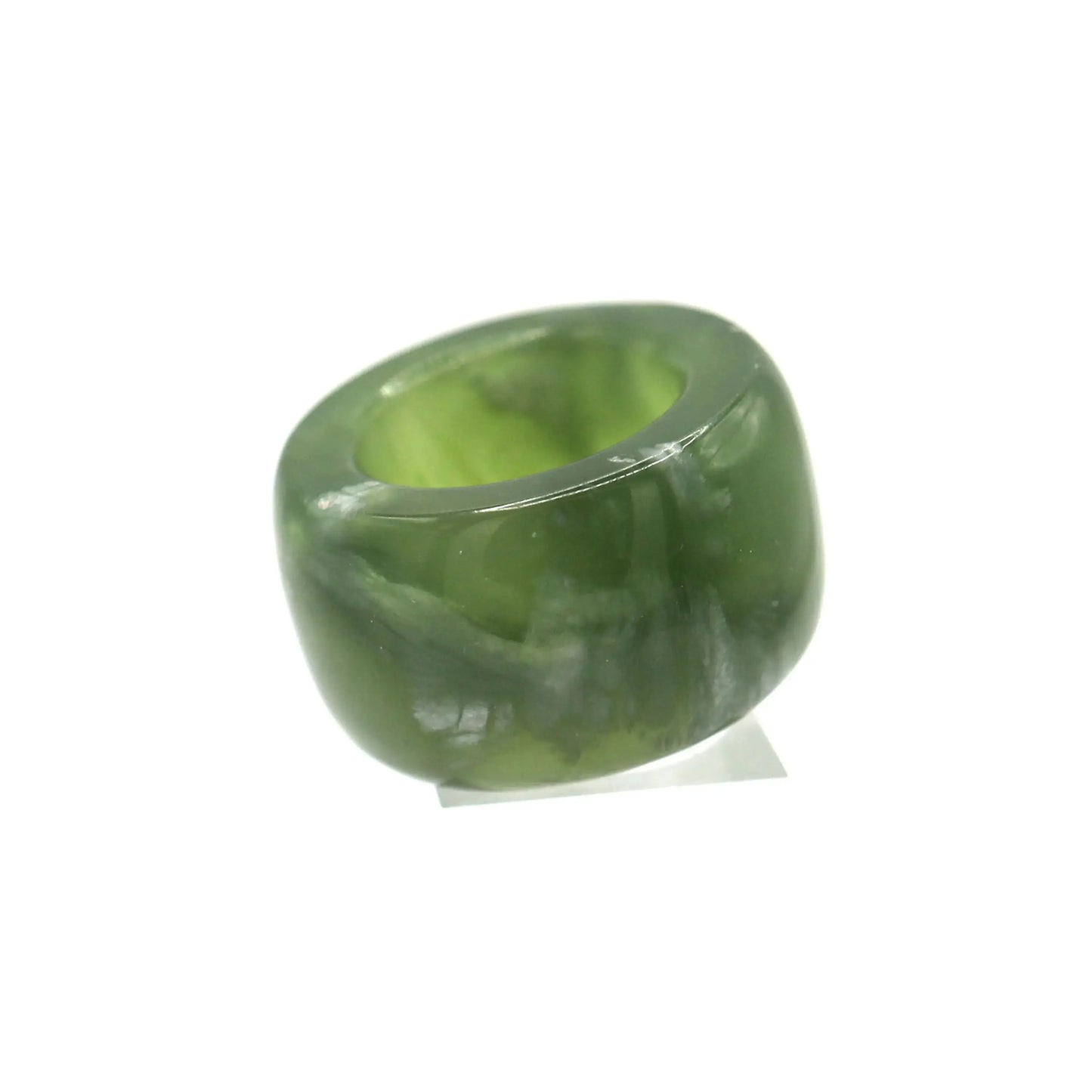 Green Minimalist Jade Ring – Glossed Serpentine Band in Earth Moss Miruzi