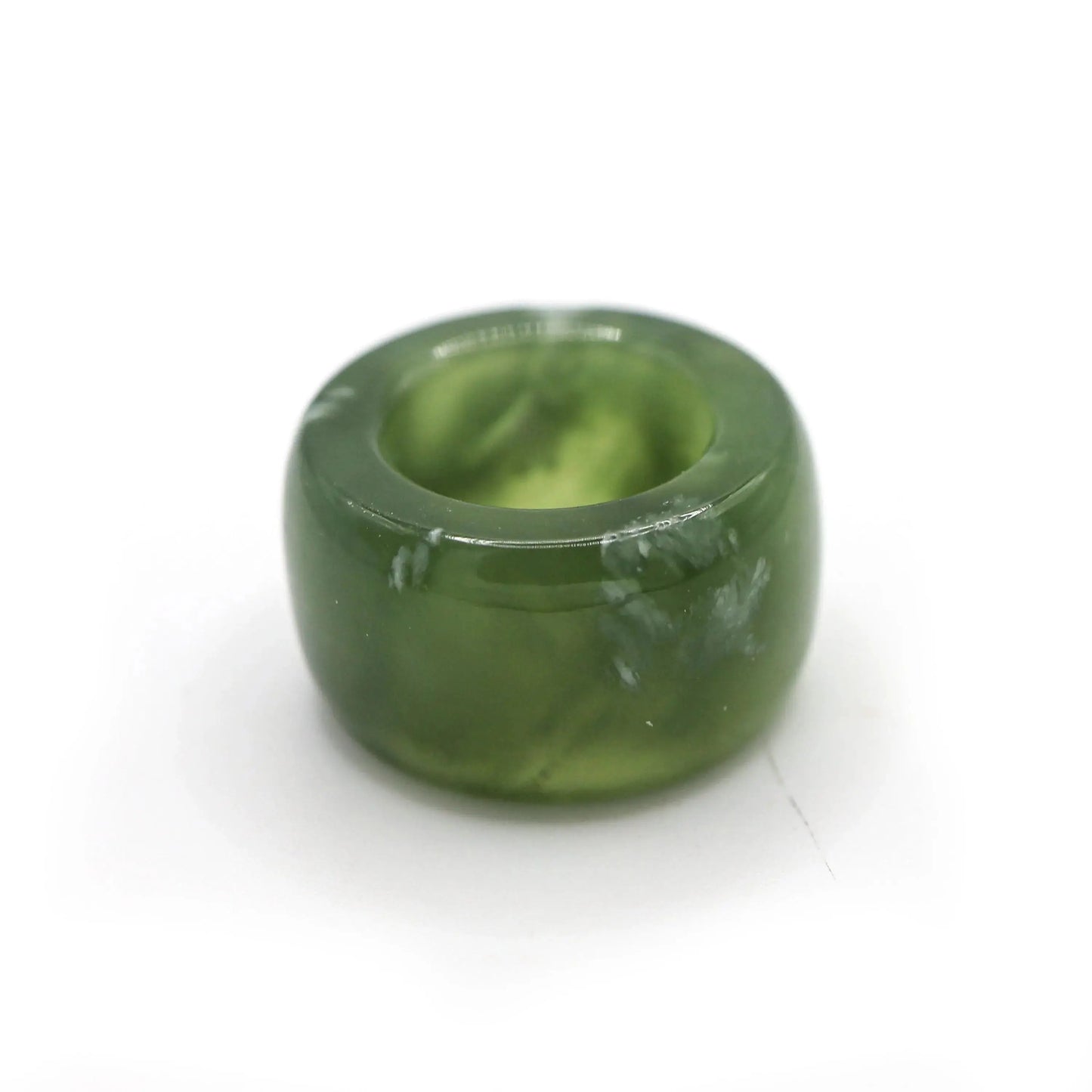Green Minimalist Jade Ring – Glossed Serpentine Band in Earth Moss Miruzi