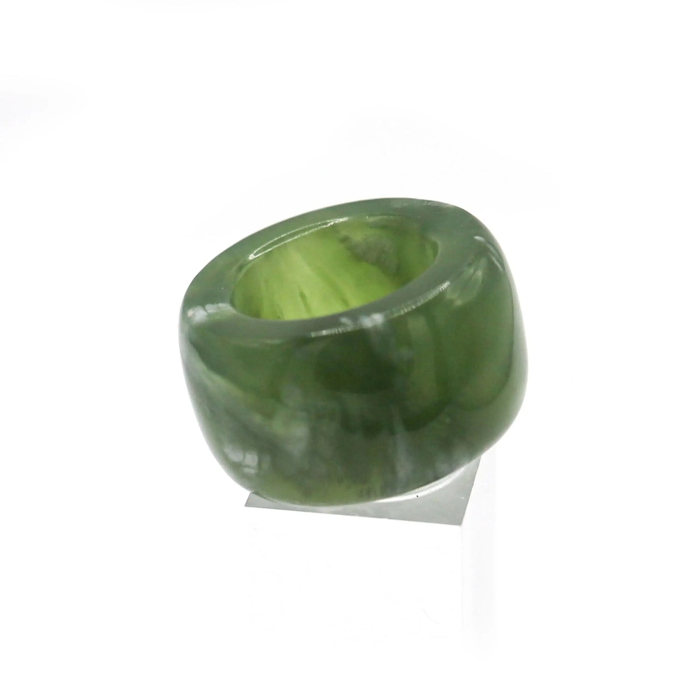 Green Minimalist Jade Ring – Glossed Serpentine Band in Earth Moss Miruzi