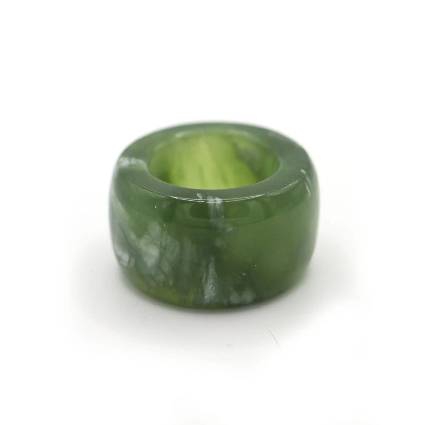 Green Minimalist Jade Ring – Glossed Serpentine Band in Earth Moss Miruzi