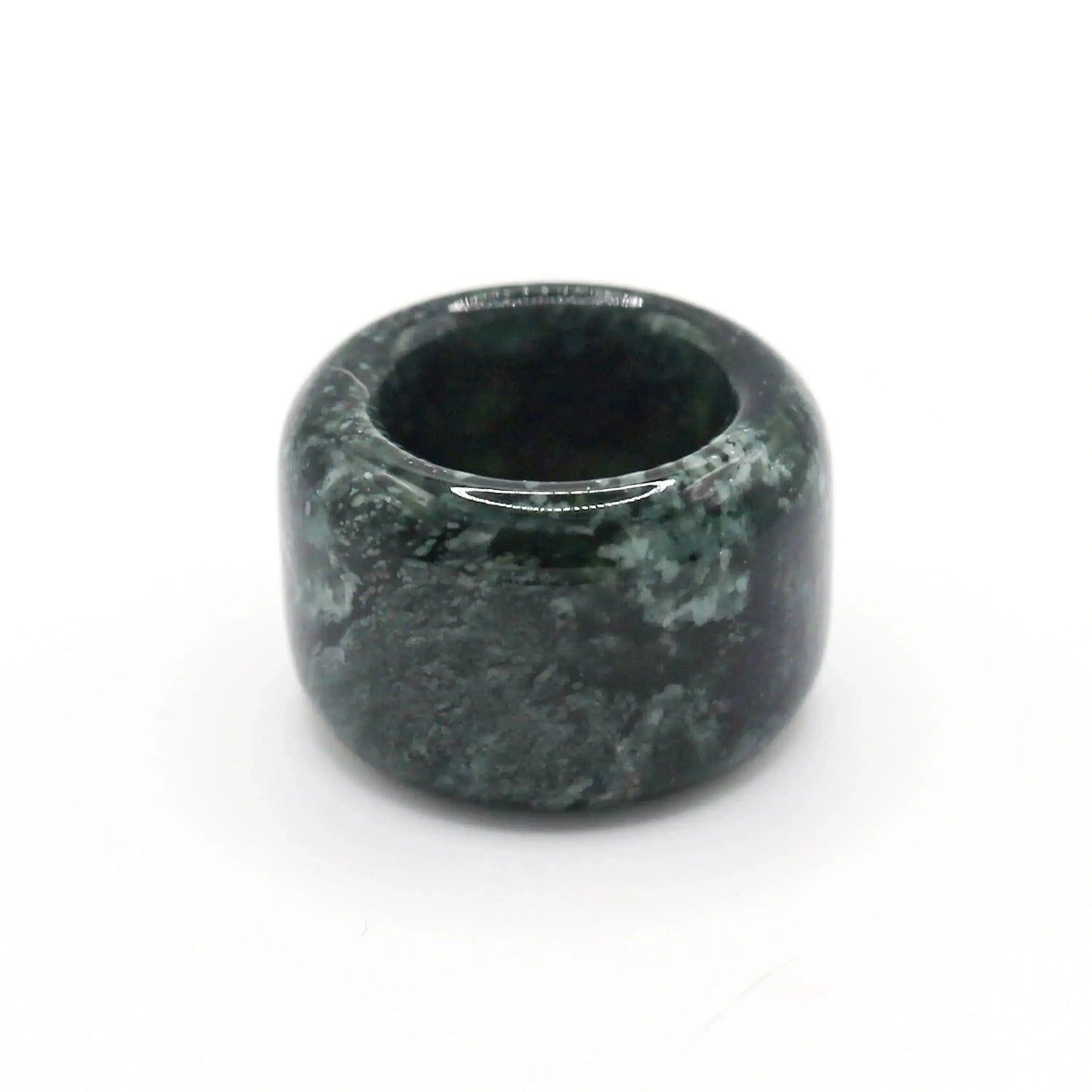 Green Minimalist Jade Ring – Glossed Serpentine Band in Earth Moss Miruzi