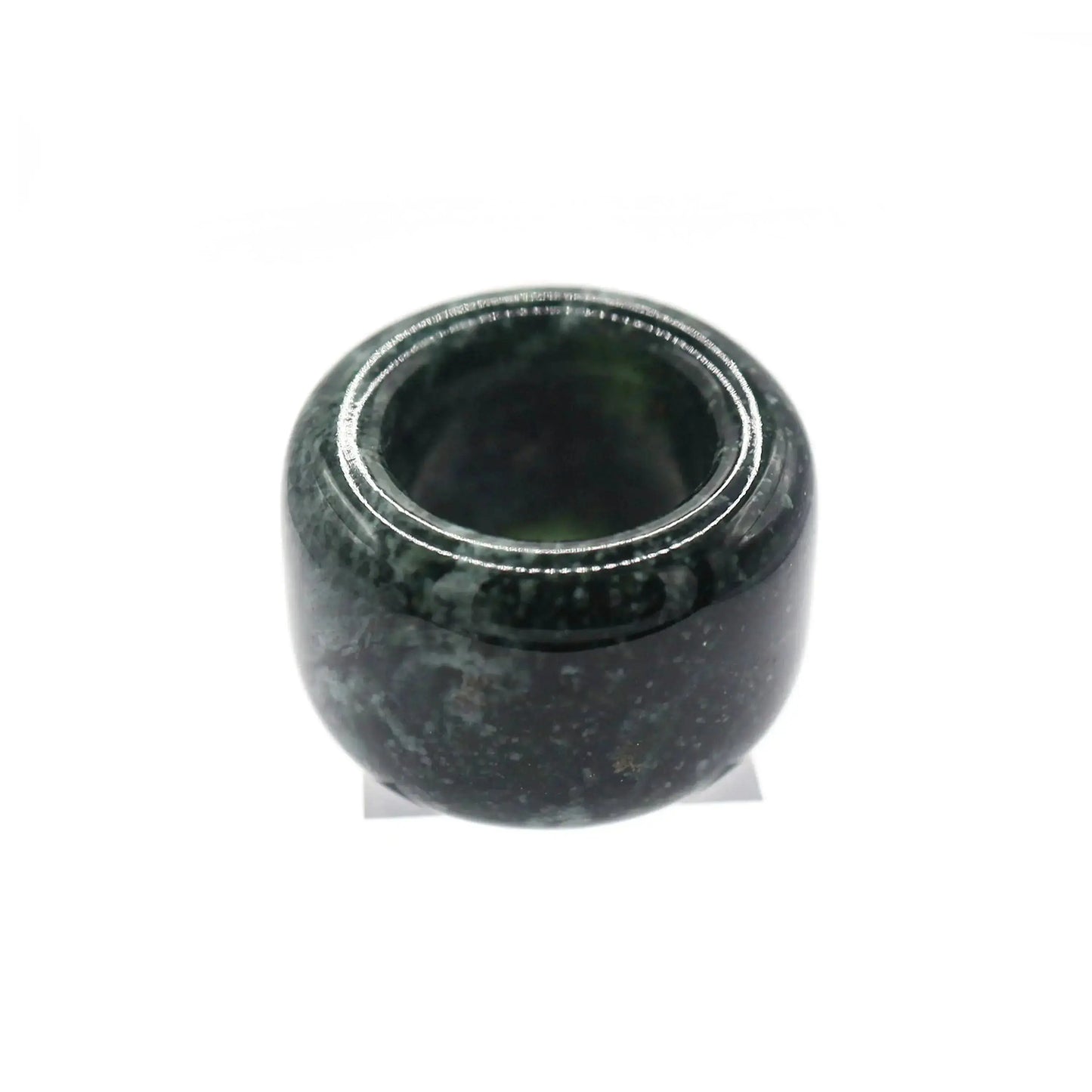 Green Minimalist Jade Ring – Glossed Serpentine Band in Earth Moss Miruzi