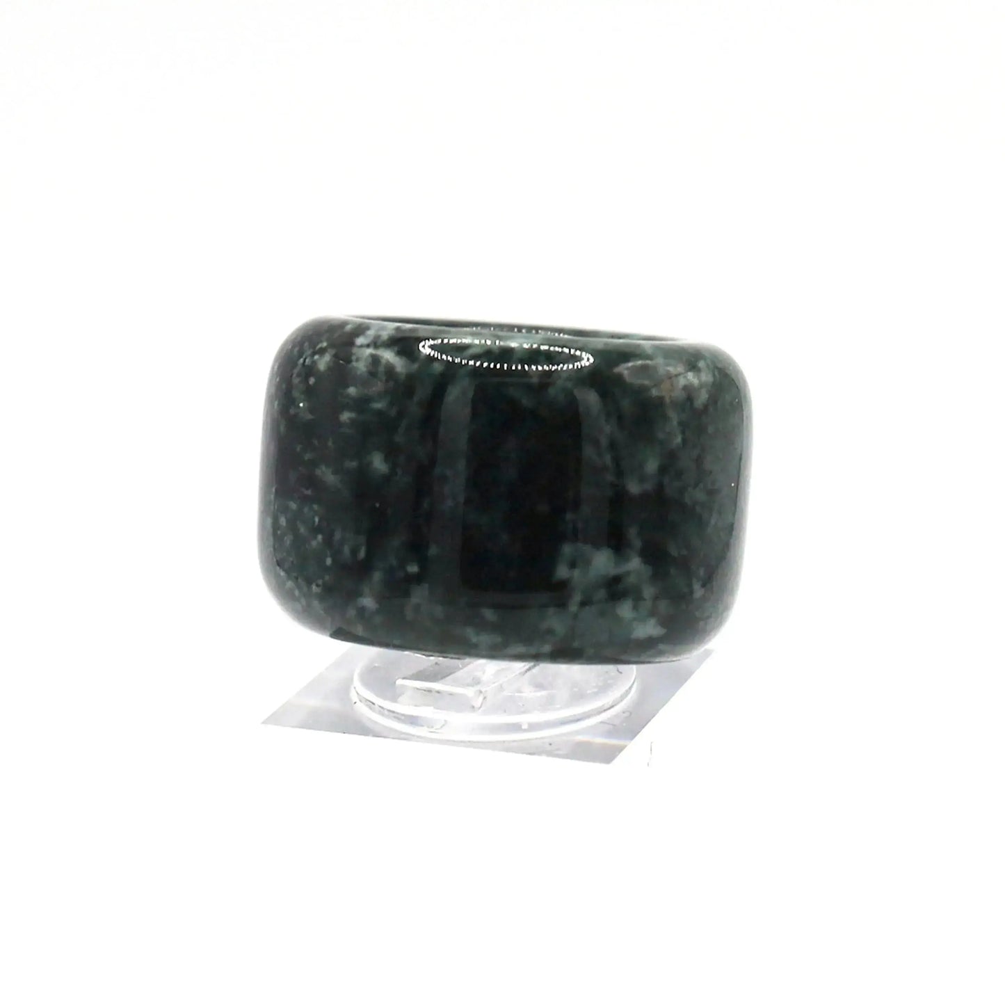 Green Minimalist Jade Ring – Glossed Serpentine Band in Earth Moss Miruzi