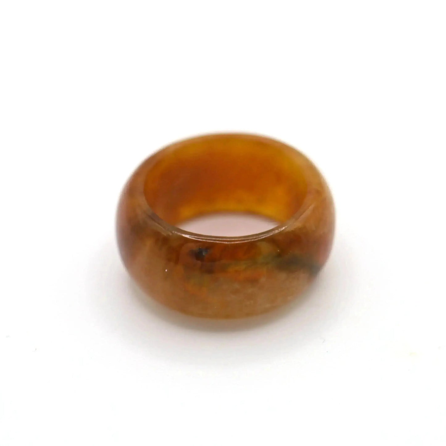 Orange Minimalist Jade Ring – Glossed Serpentine Band in Burnt Amber Miruzi