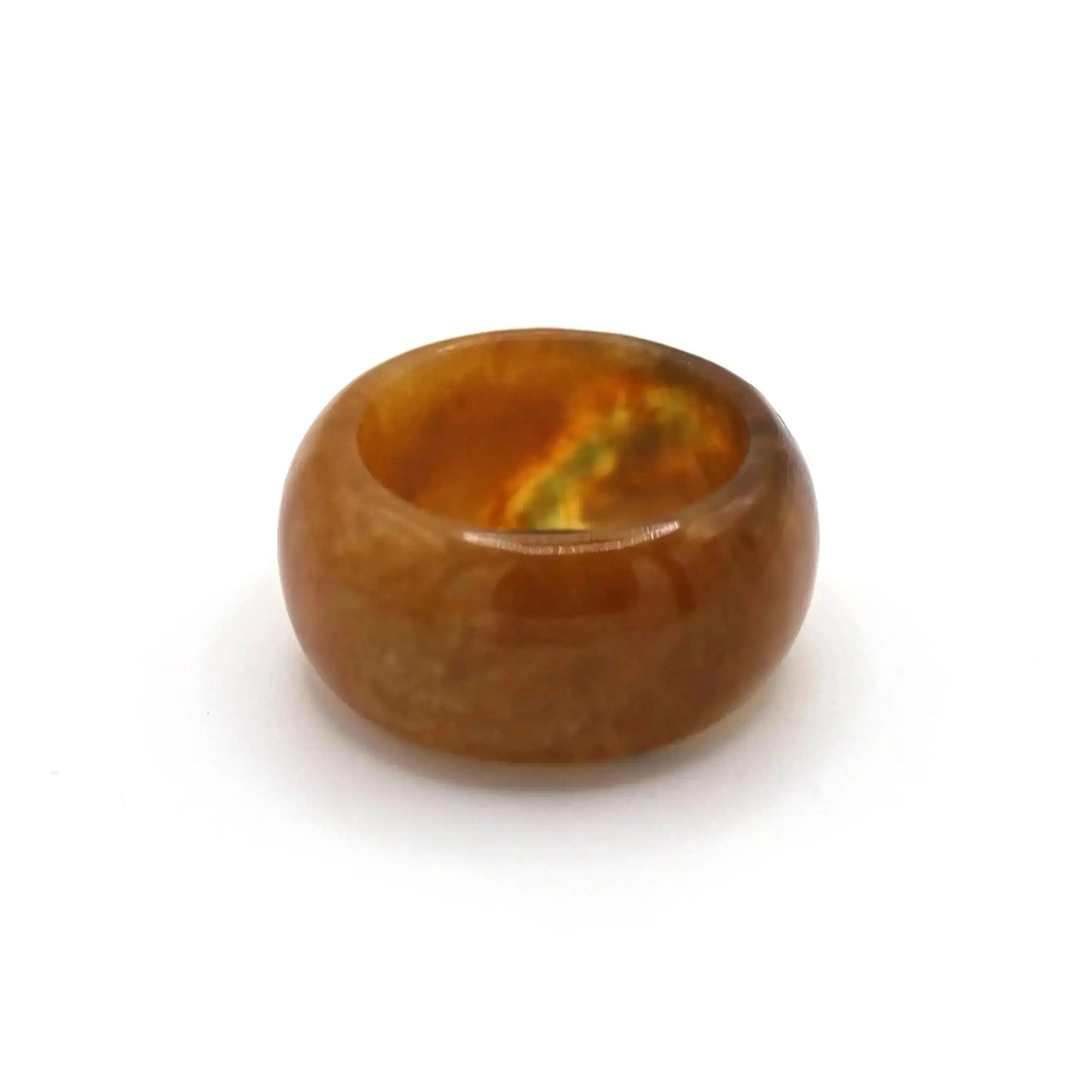 Orange Minimalist Jade Ring – Glossed Serpentine Band in Burnt Amber Miruzi