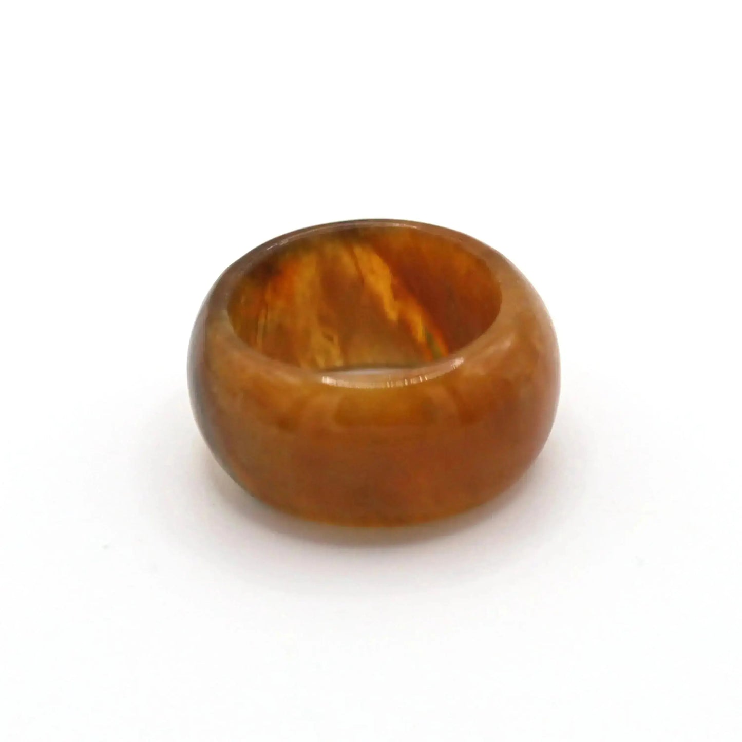 Orange Minimalist Jade Ring – Glossed Serpentine Band in Burnt Amber Miruzi
