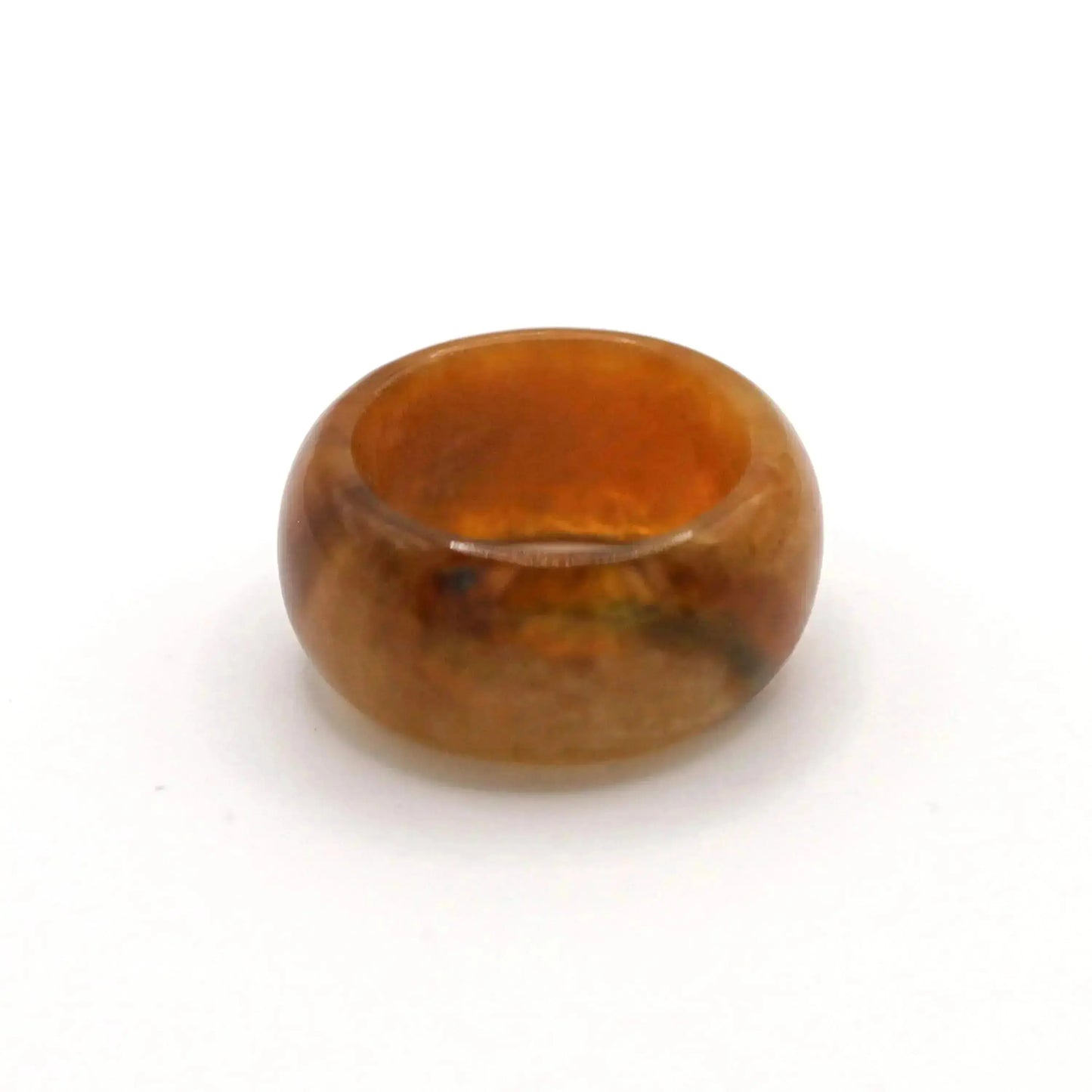 Orange Minimalist Jade Ring – Glossed Serpentine Band in Burnt Amber Miruzi