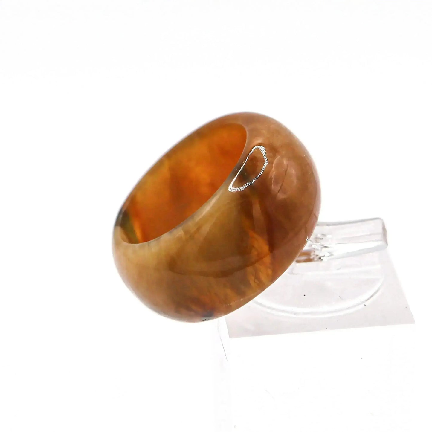 Orange Minimalist Jade Ring – Glossed Serpentine Band in Burnt Amber Miruzi
