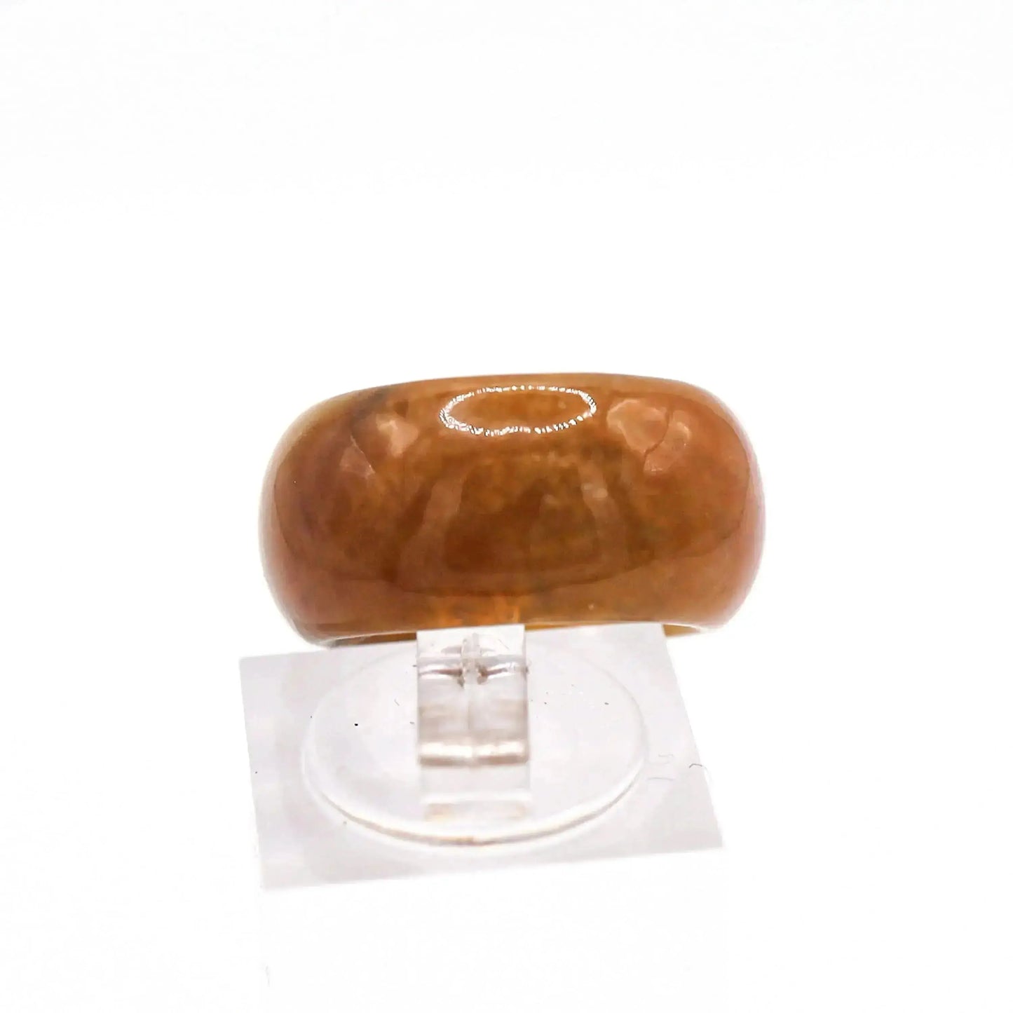Orange Minimalist Jade Ring – Glossed Serpentine Band in Burnt Amber Miruzi
