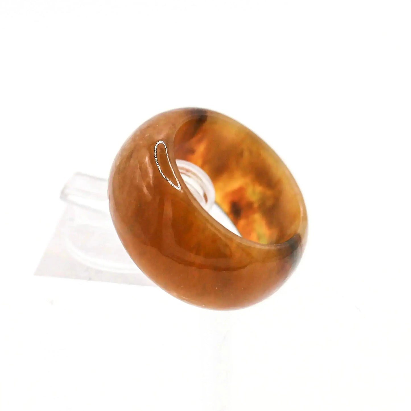 Orange Minimalist Jade Ring – Glossed Serpentine Band in Burnt Amber Miruzi