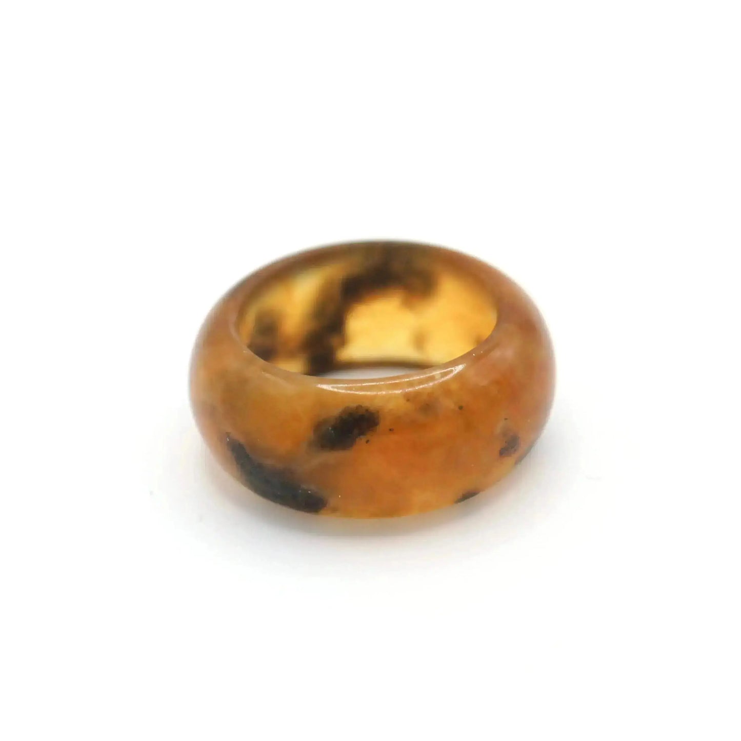 Orange Minimalist Jade Ring – Glossed Serpentine Band in Burnt Amber Miruzi