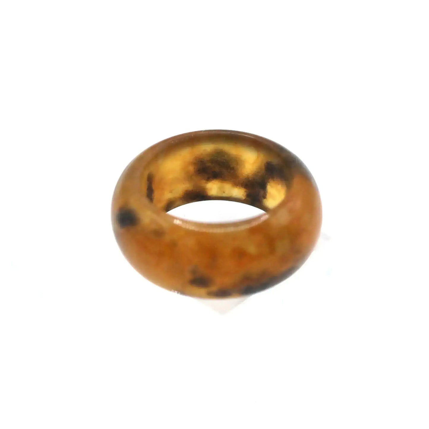 Orange Minimalist Jade Ring – Glossed Serpentine Band in Burnt Amber Miruzi
